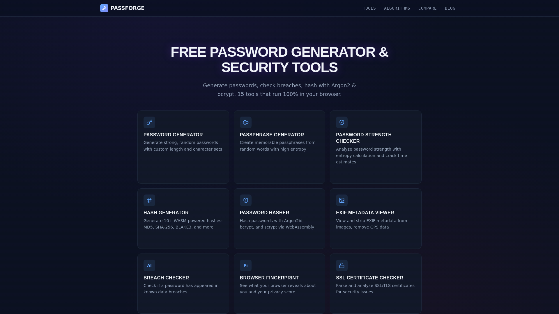 website screenshot of https://passforge.dev/