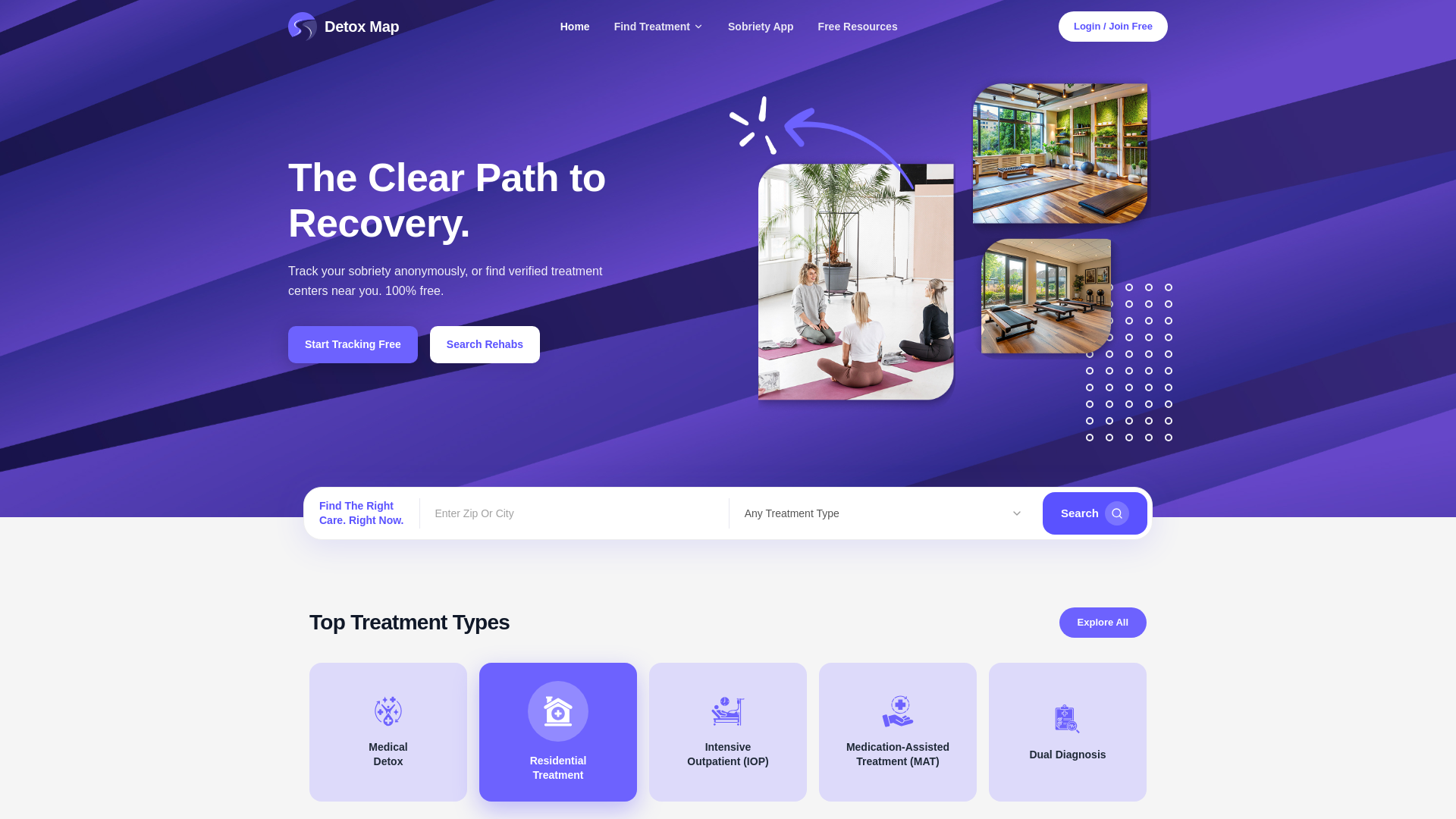 website screenshot of https://detoxmap.io