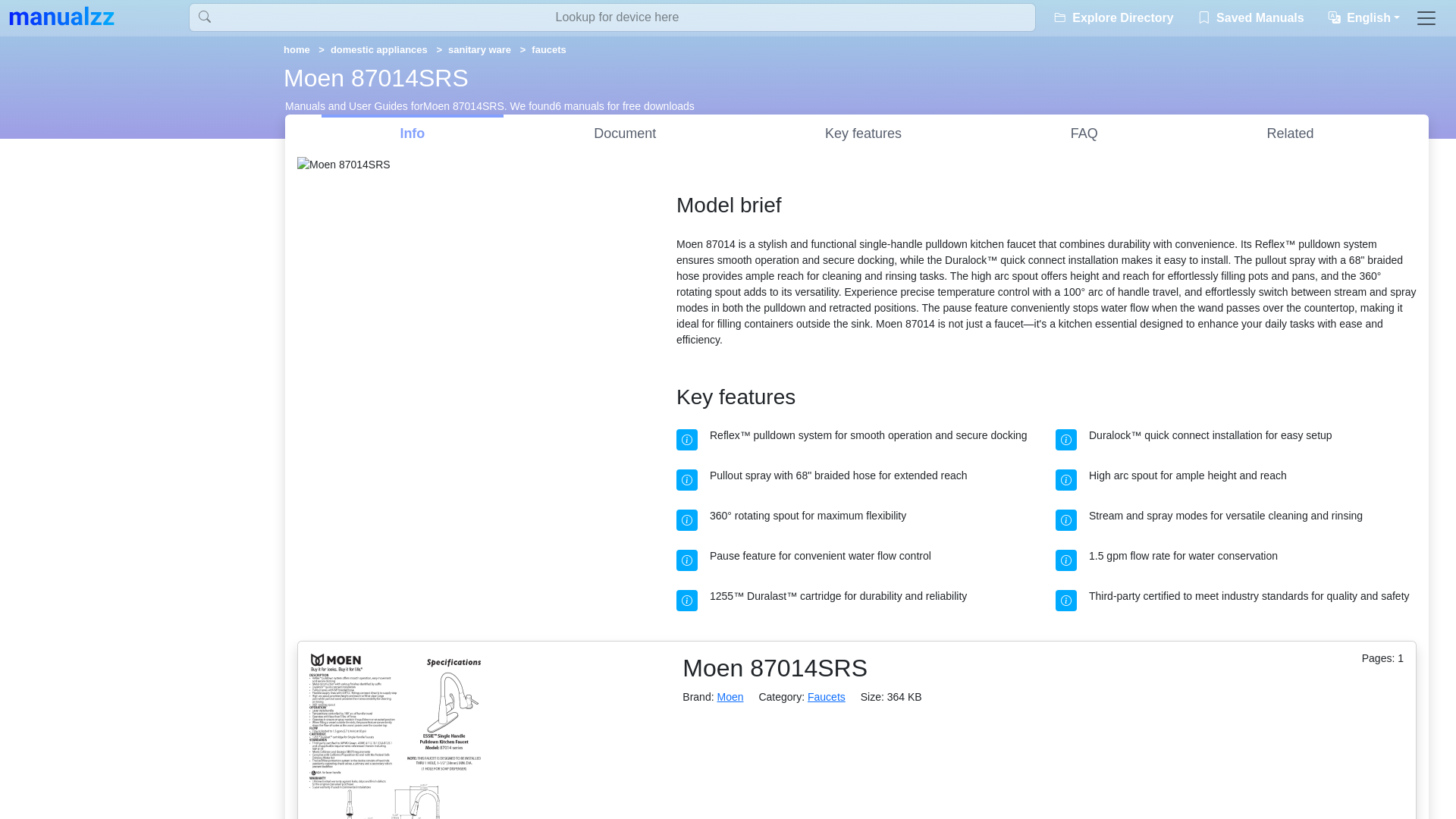 website screenshot of https://manualzz.com/manual/en/Moen/87014SRS/User%2Bmanual