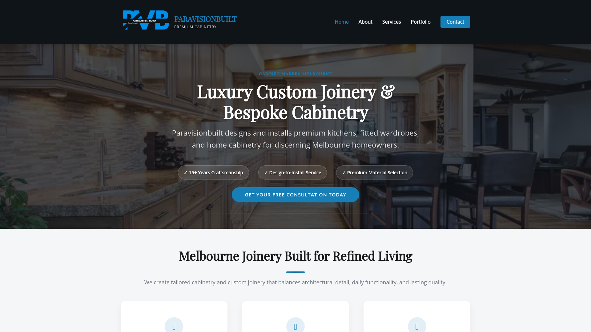 website screenshot of https://paravisionbuilt.com.au/