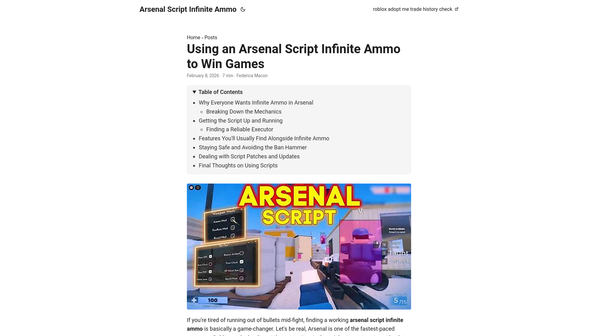 website screenshot of https://arsenal-script-infinite-ammo.pages.dev/