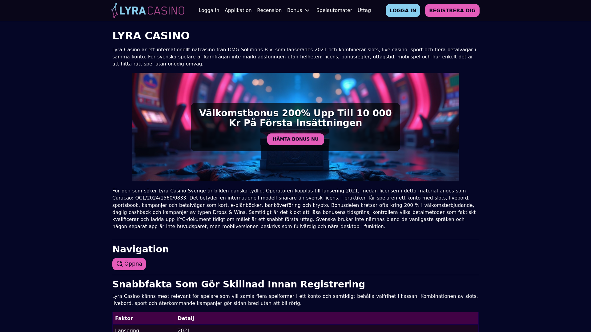 website screenshot of https://casino-lyra.net/