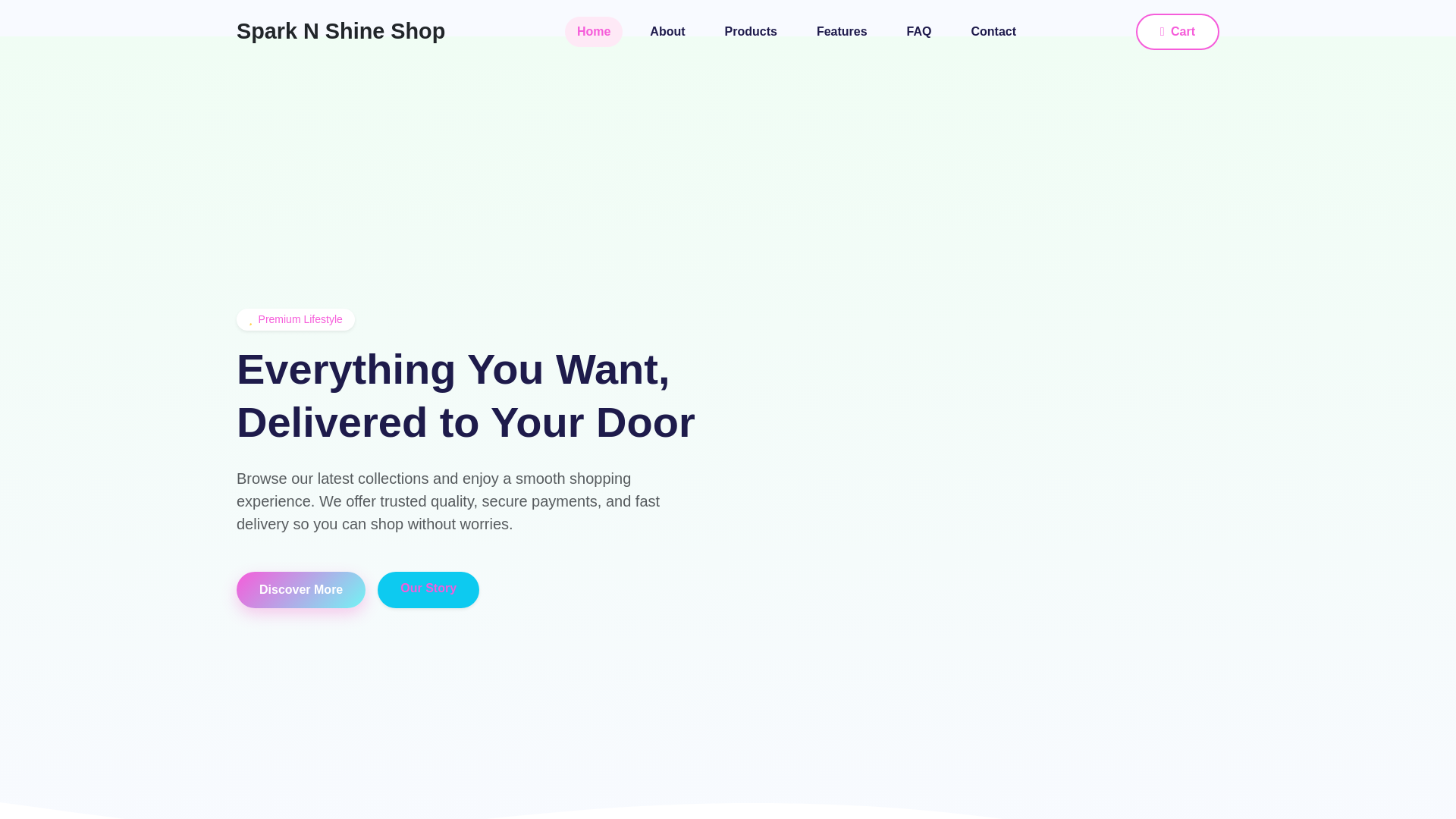 website screenshot of https://sparknshineshop.com/
