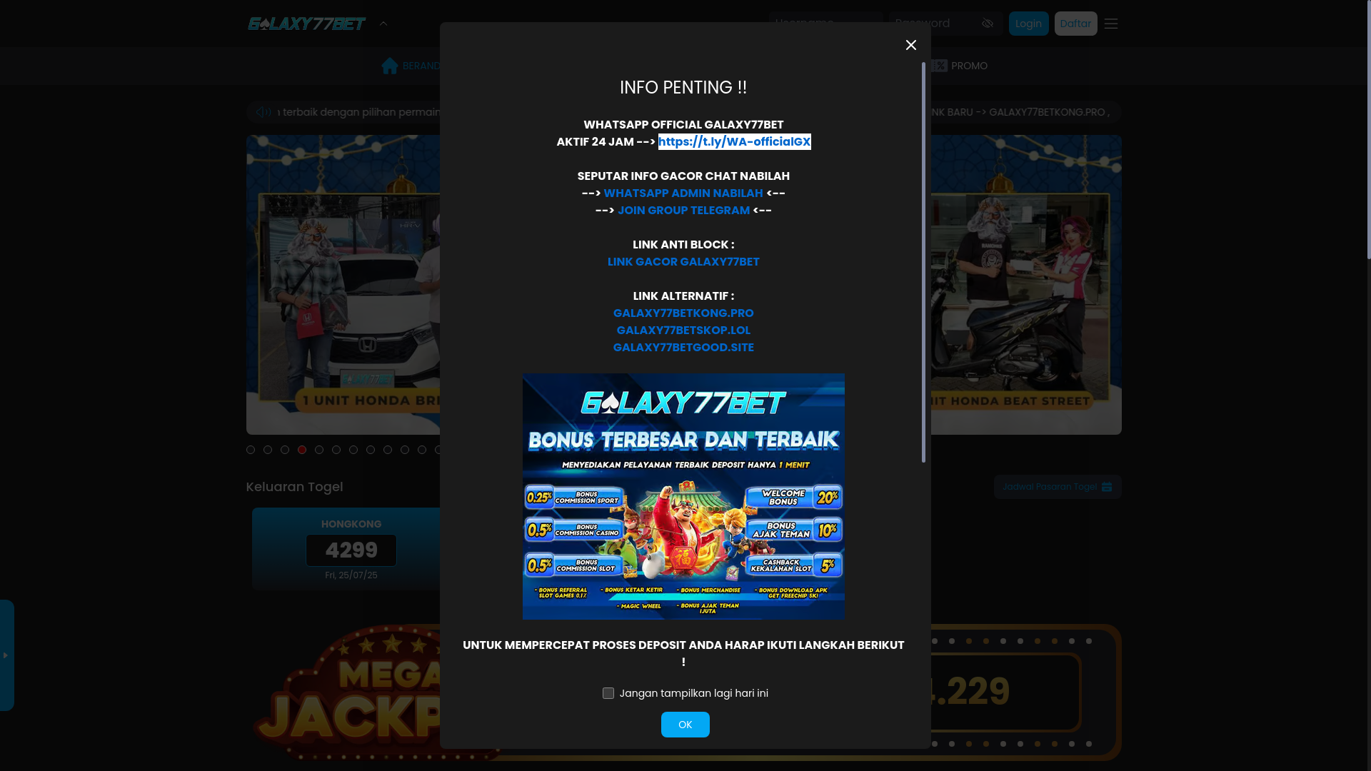website screenshot of https://galaxy77betkuah.lol/