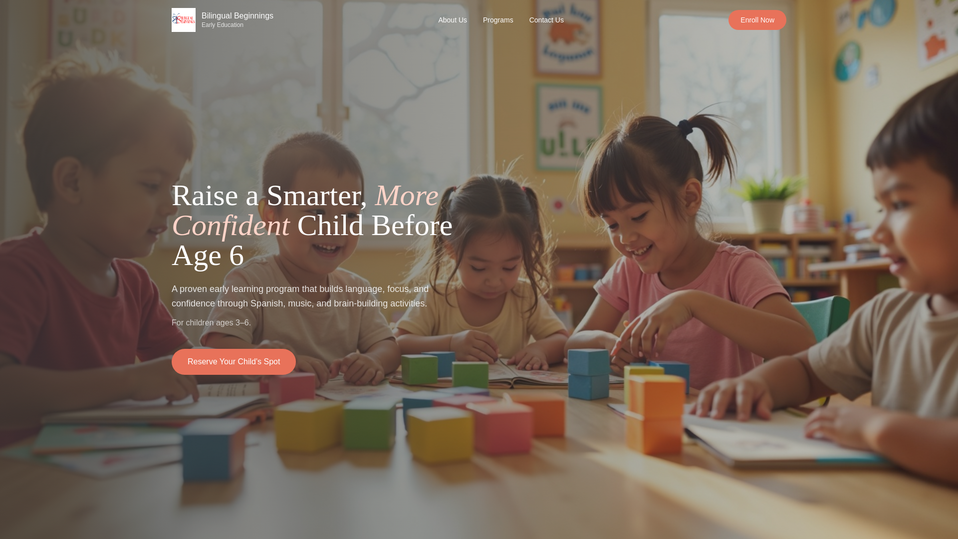 website screenshot of https://bilingualbeginningsjustforkidscorp.com/