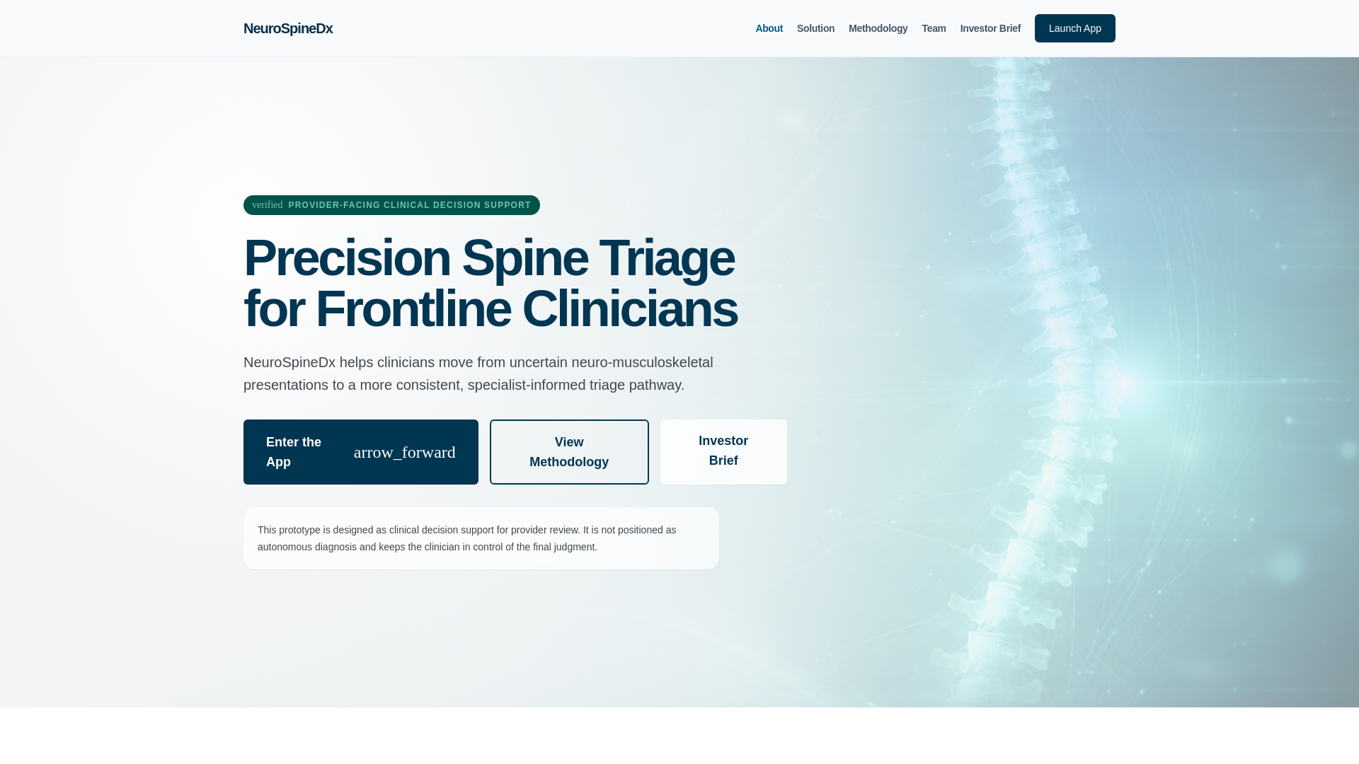 website screenshot of https://neurospinedxproject.com/