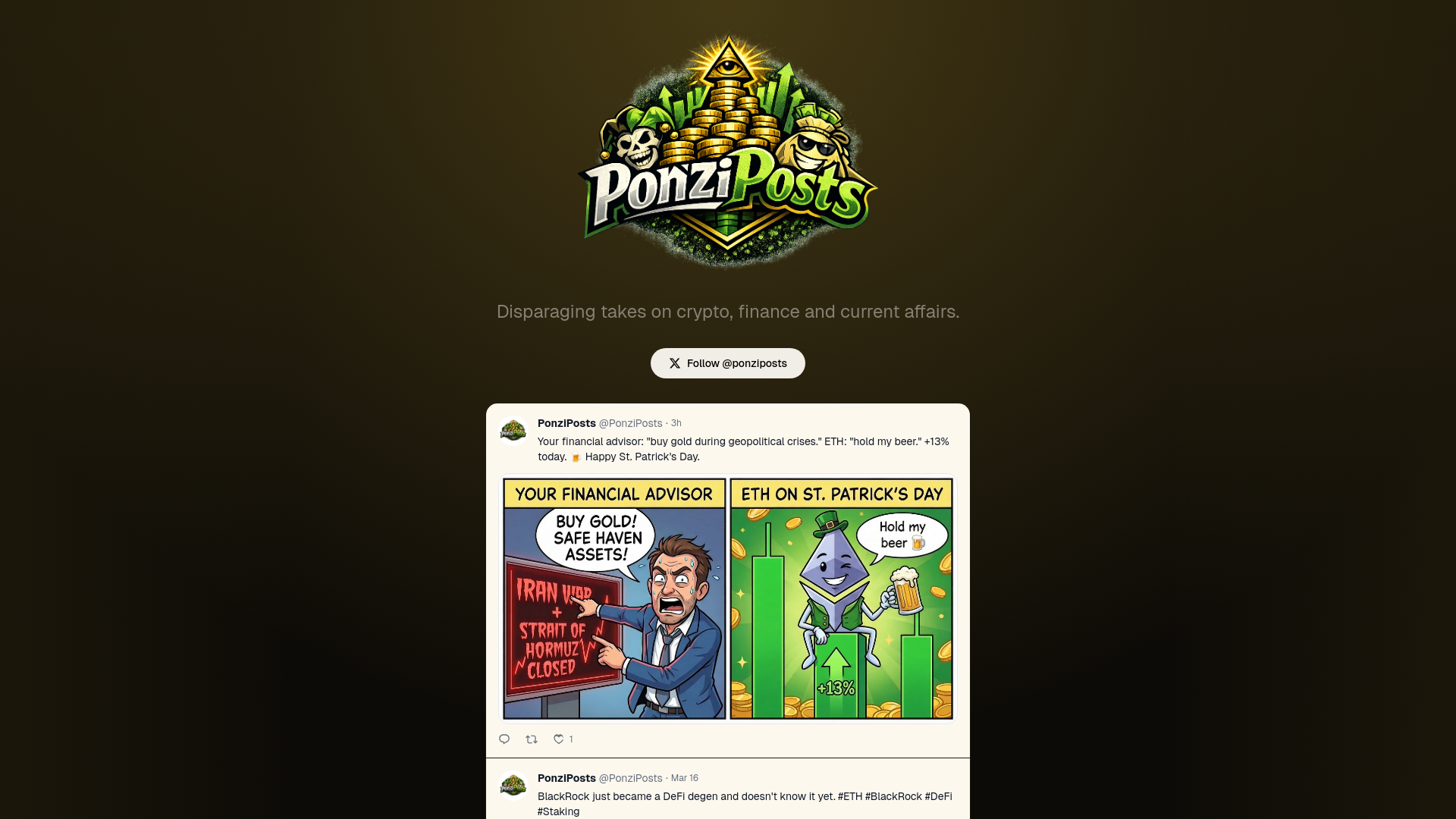 website screenshot of https://ponziposts.com/