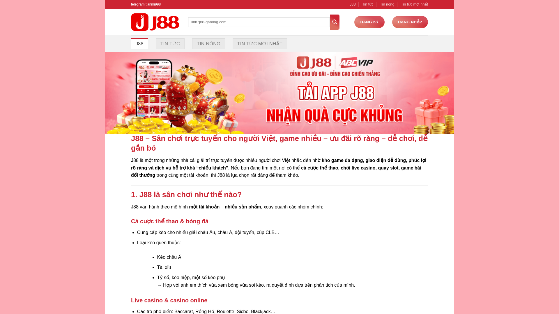 website screenshot of https://j88-gaming.com/