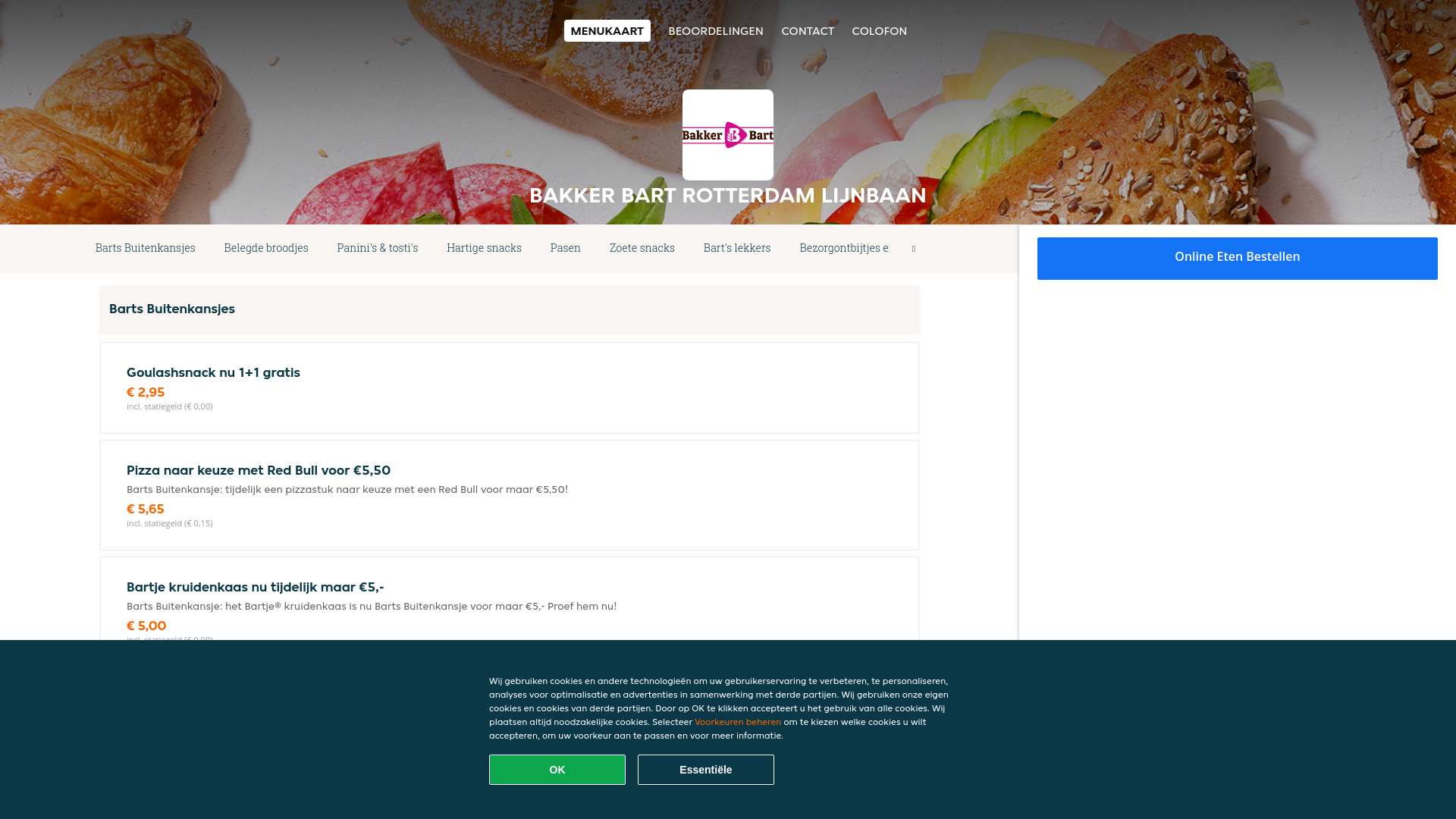 website screenshot of https://bakkerbartrotterdamlijnbaan.nl