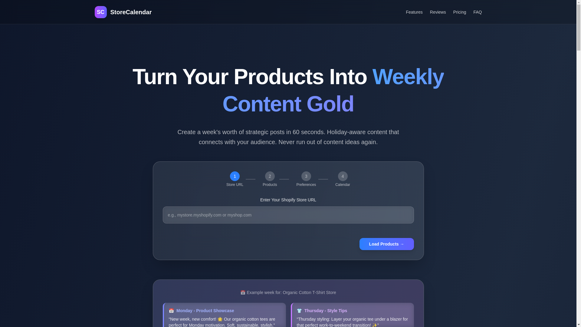 website screenshot of https://storecalendar.live/