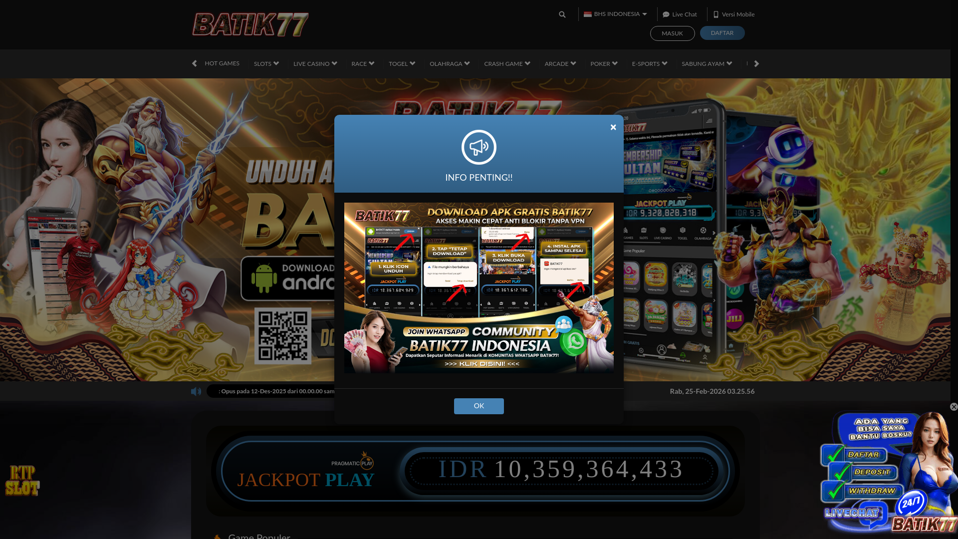 website screenshot of https://batik77wing.com/