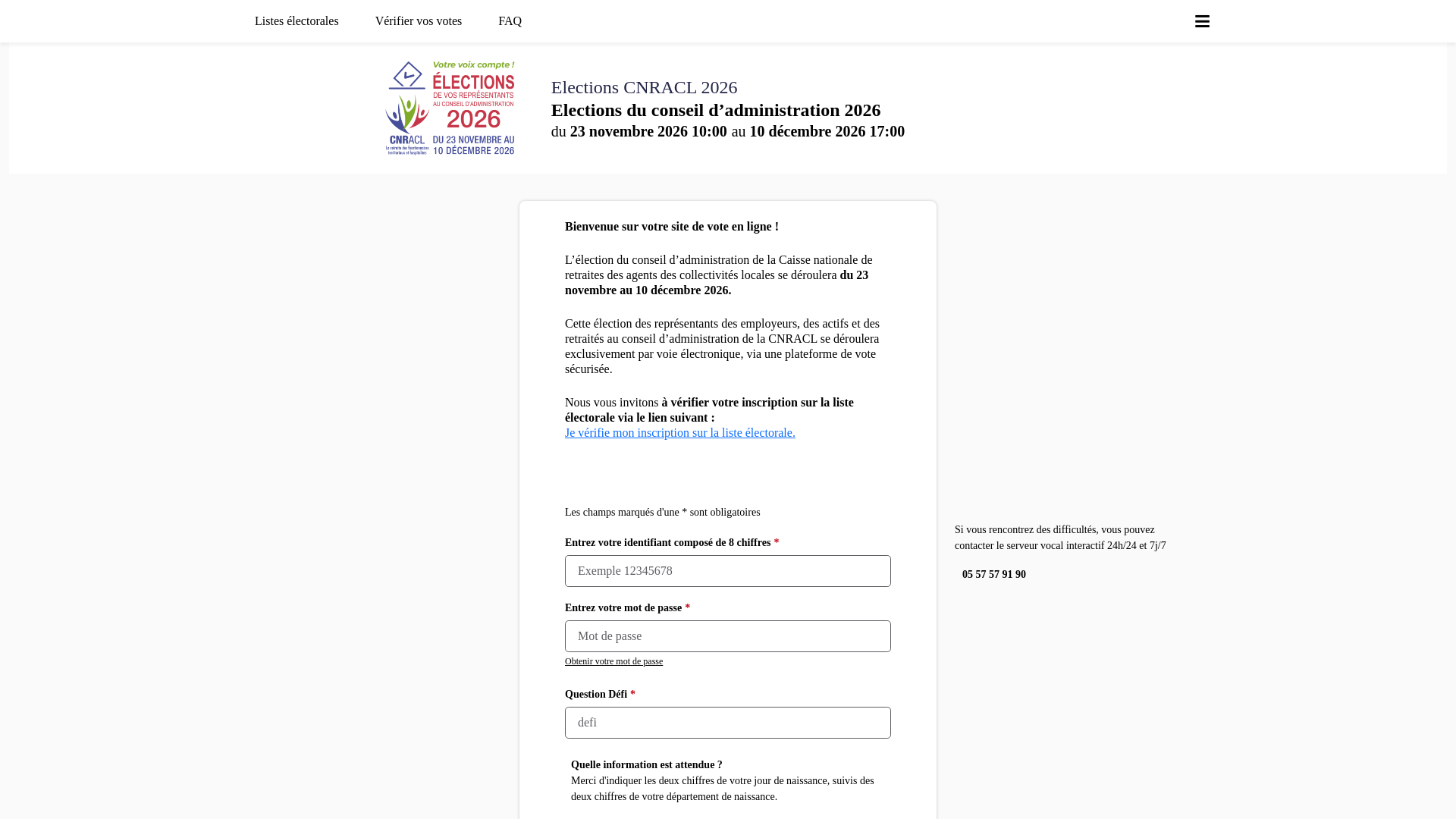 website screenshot of https://elections-cnracl.fr/Identification