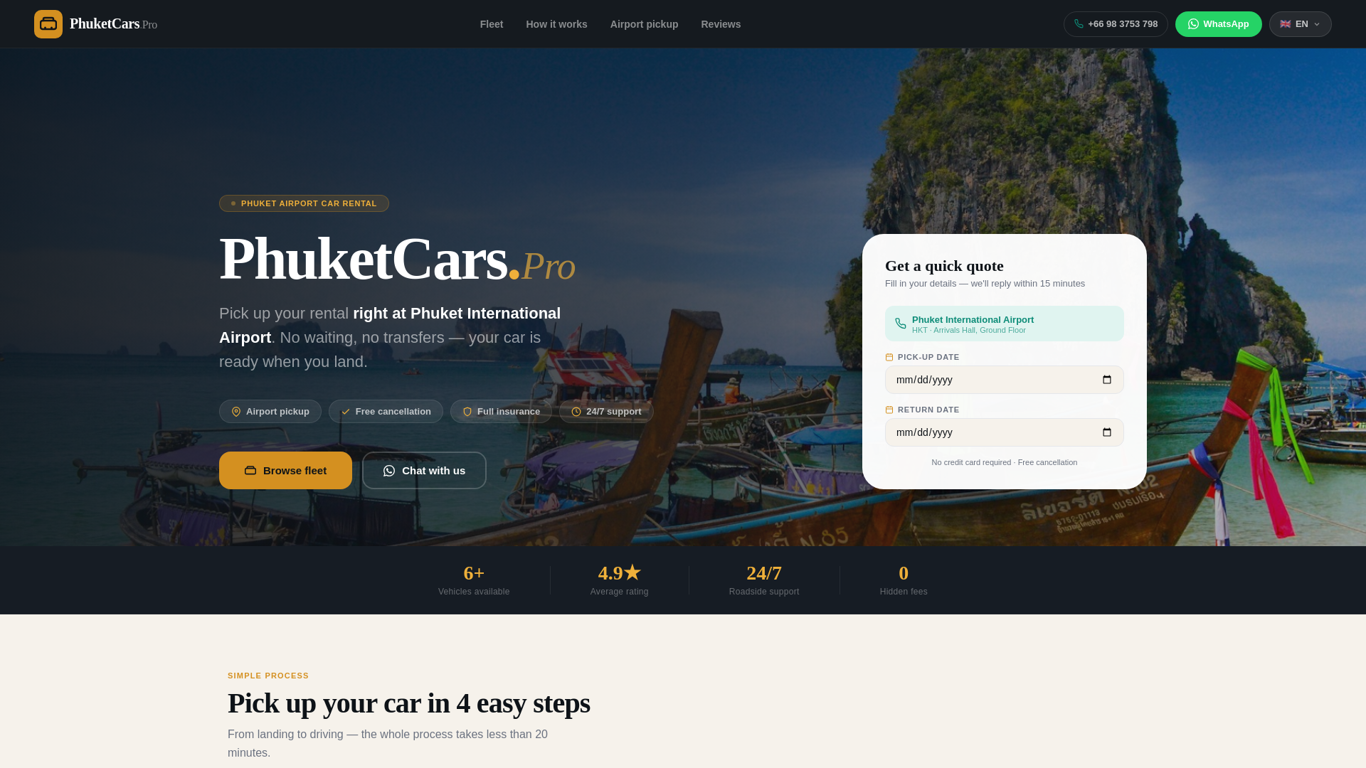 website screenshot of https://phuketcars.pro/