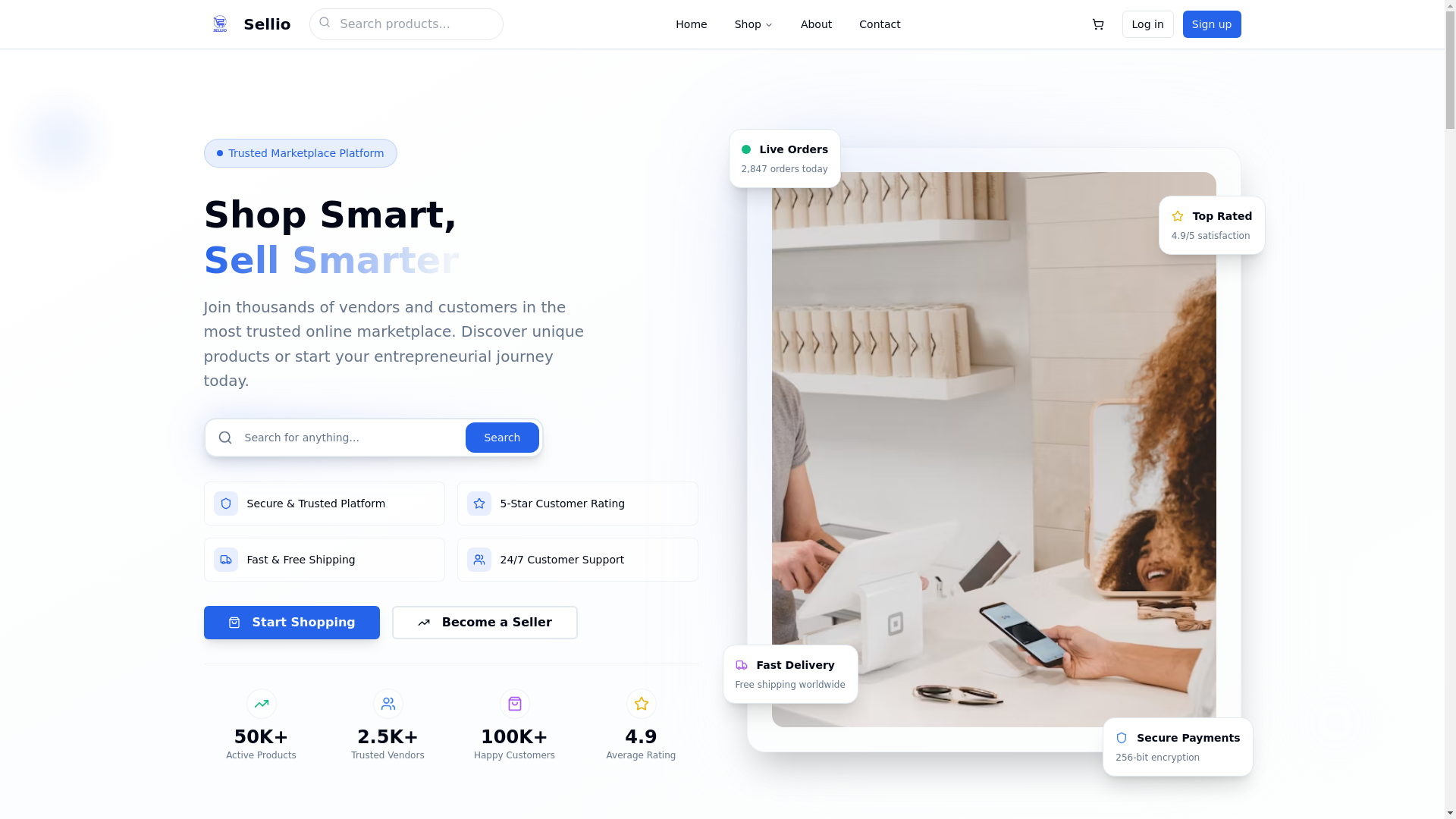 website screenshot of https://selliomarketplace.com/