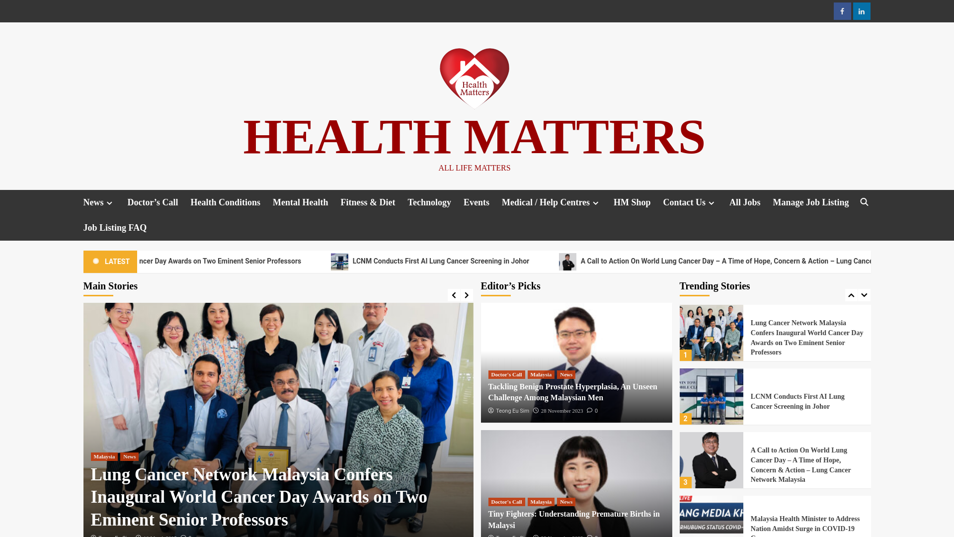 website screenshot of https://healthmatters.com.my
