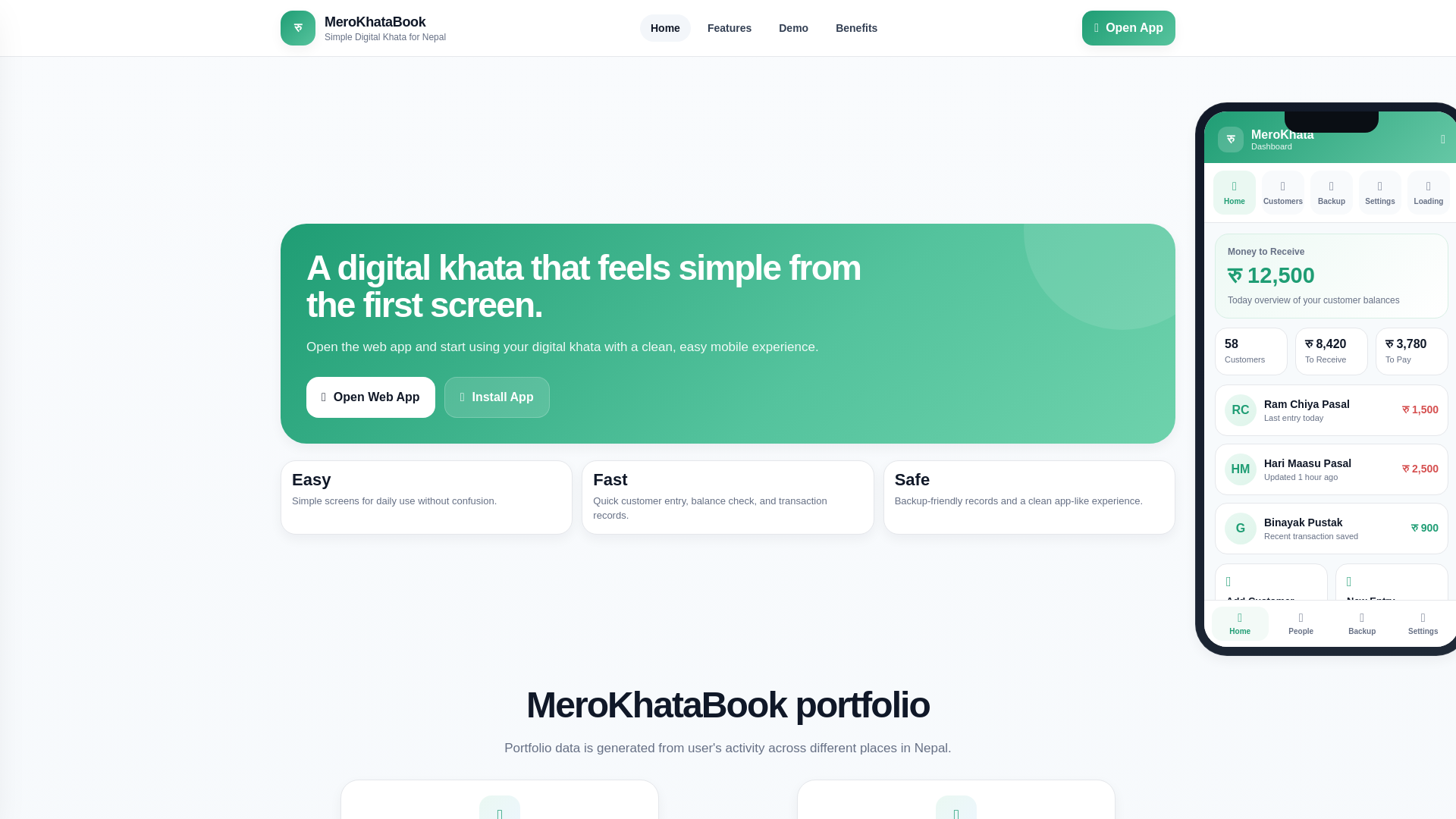 website screenshot of https://merokhatabook.com/