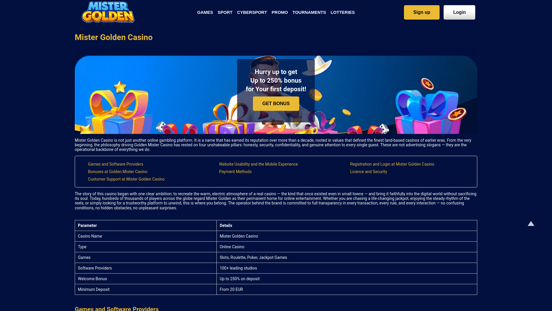 website screenshot of https://mister-golden.com