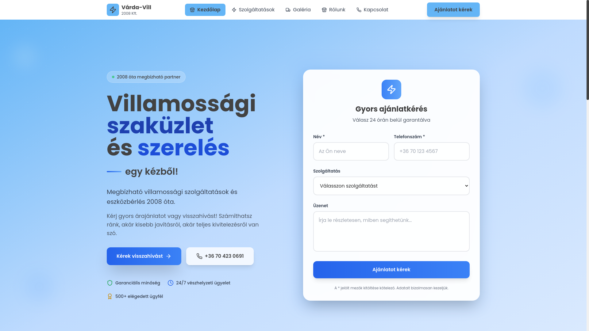website screenshot of https://varda-vill2008kft.hu/