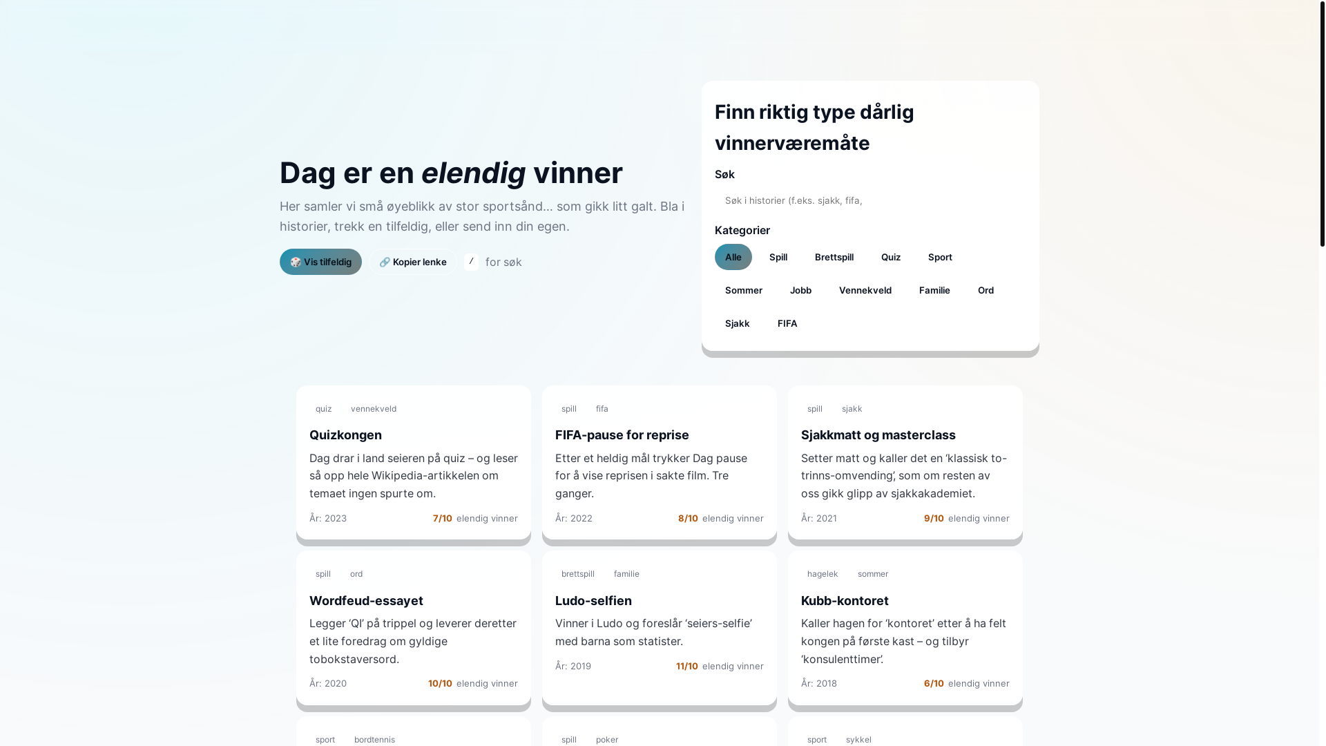 website screenshot of https://dagvinner.no/