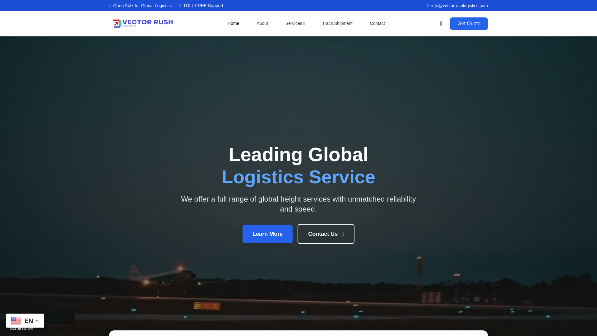 website screenshot of https://vectorrushlogistics.com