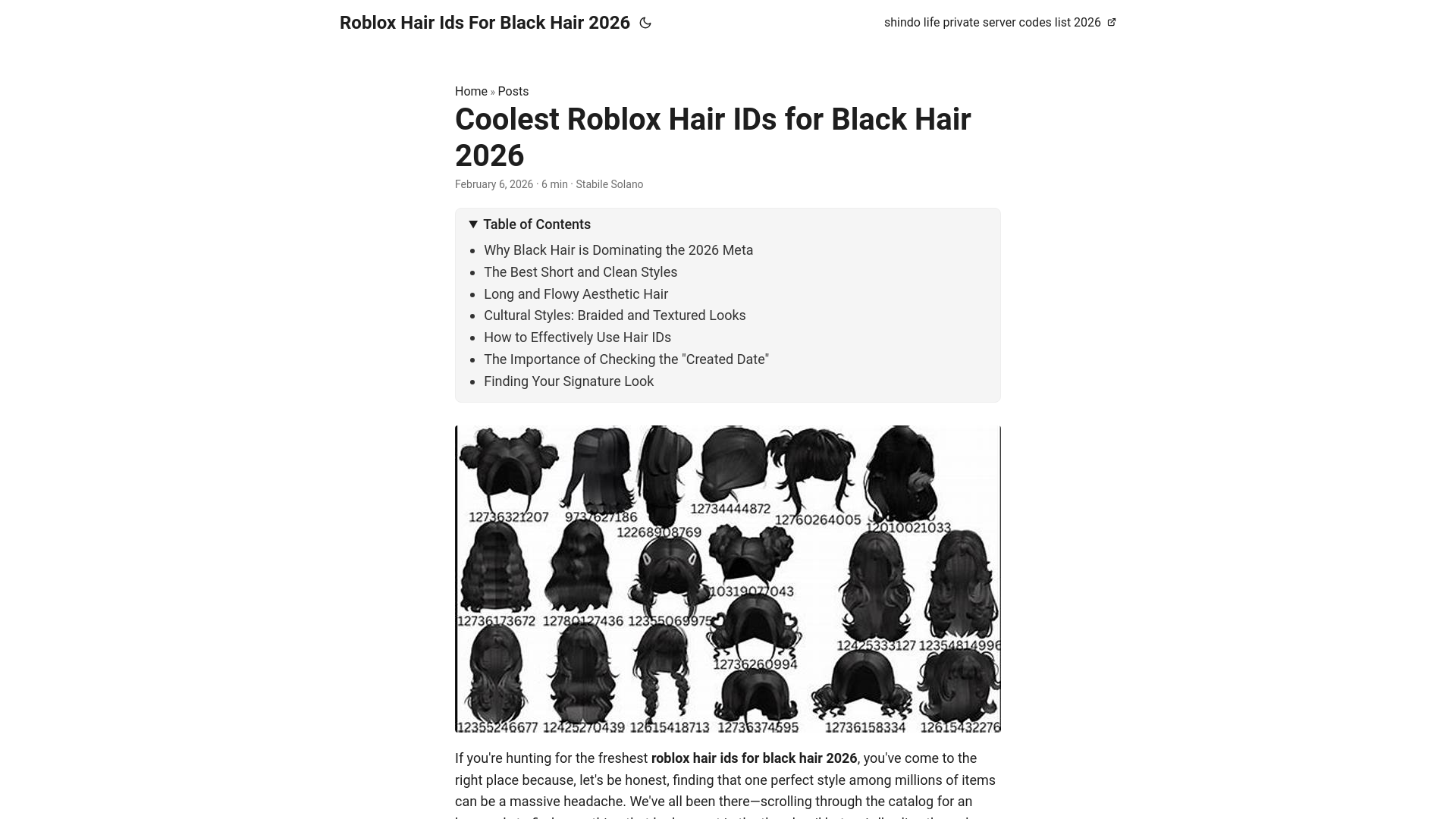 website screenshot of https://roblox-hair-ids-for-black-hair-2026.pages.dev/