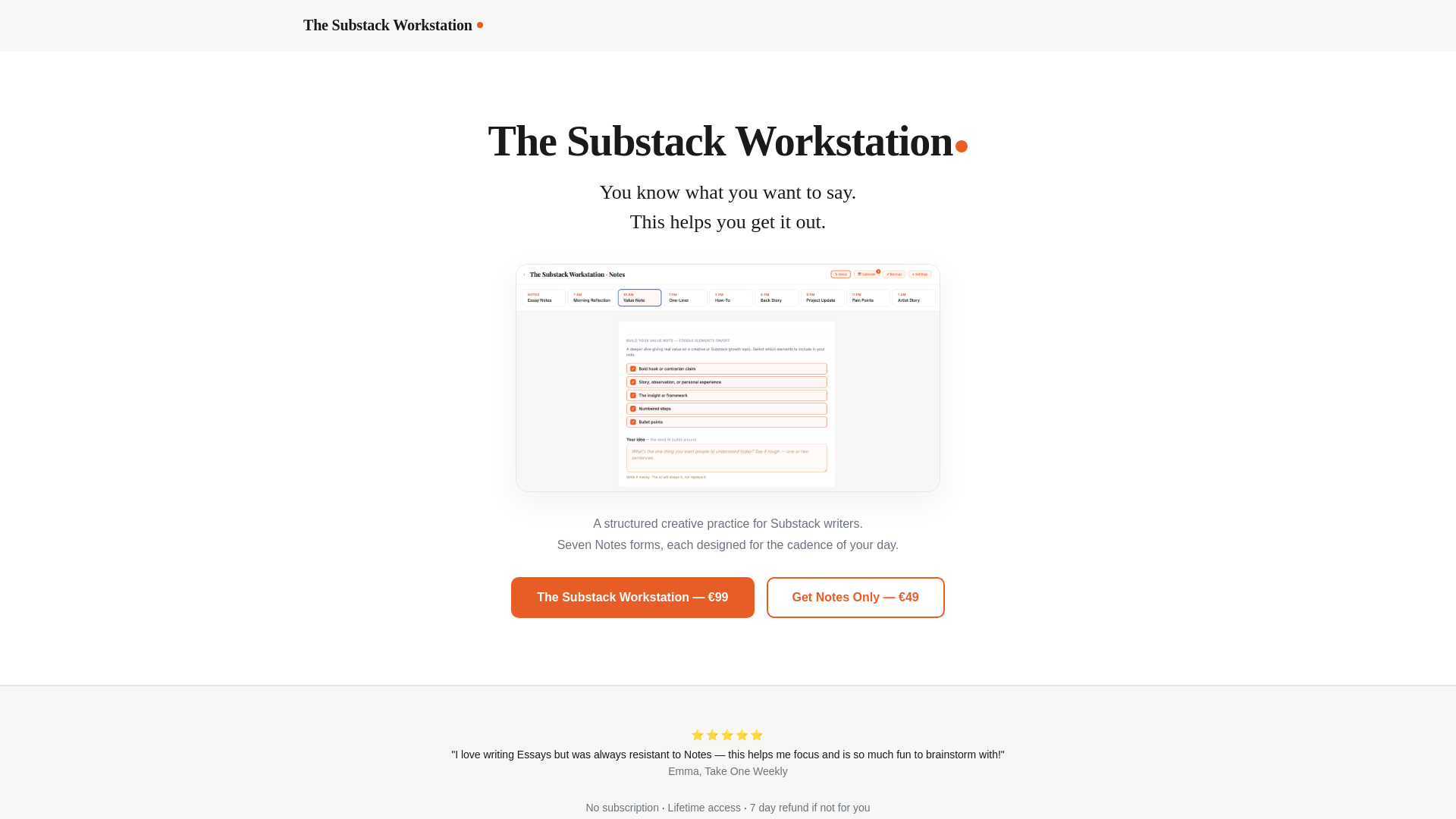 website screenshot of https://thesubstackworkstation.com/
