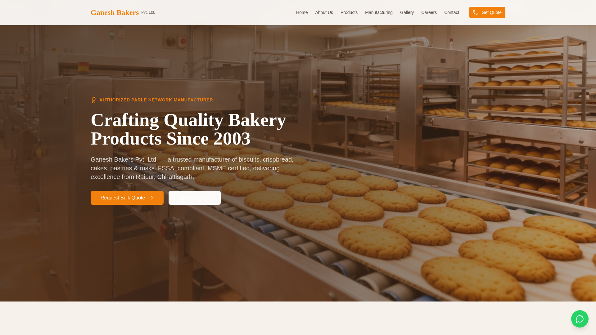 website screenshot of https://ganeshbakers.com