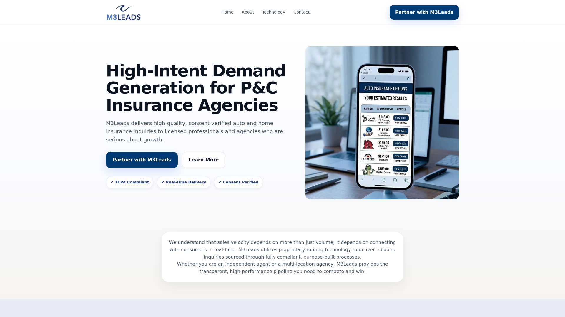 website screenshot of https://m3leads.ai/
