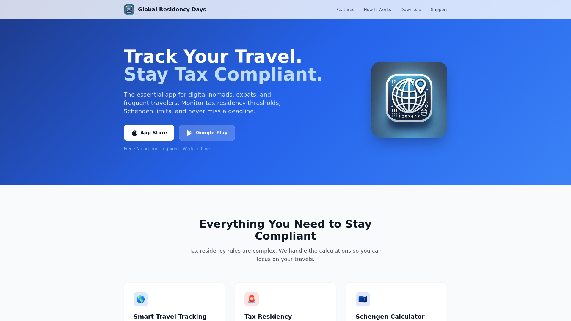 website screenshot of https://residency-tracker.pages.dev/