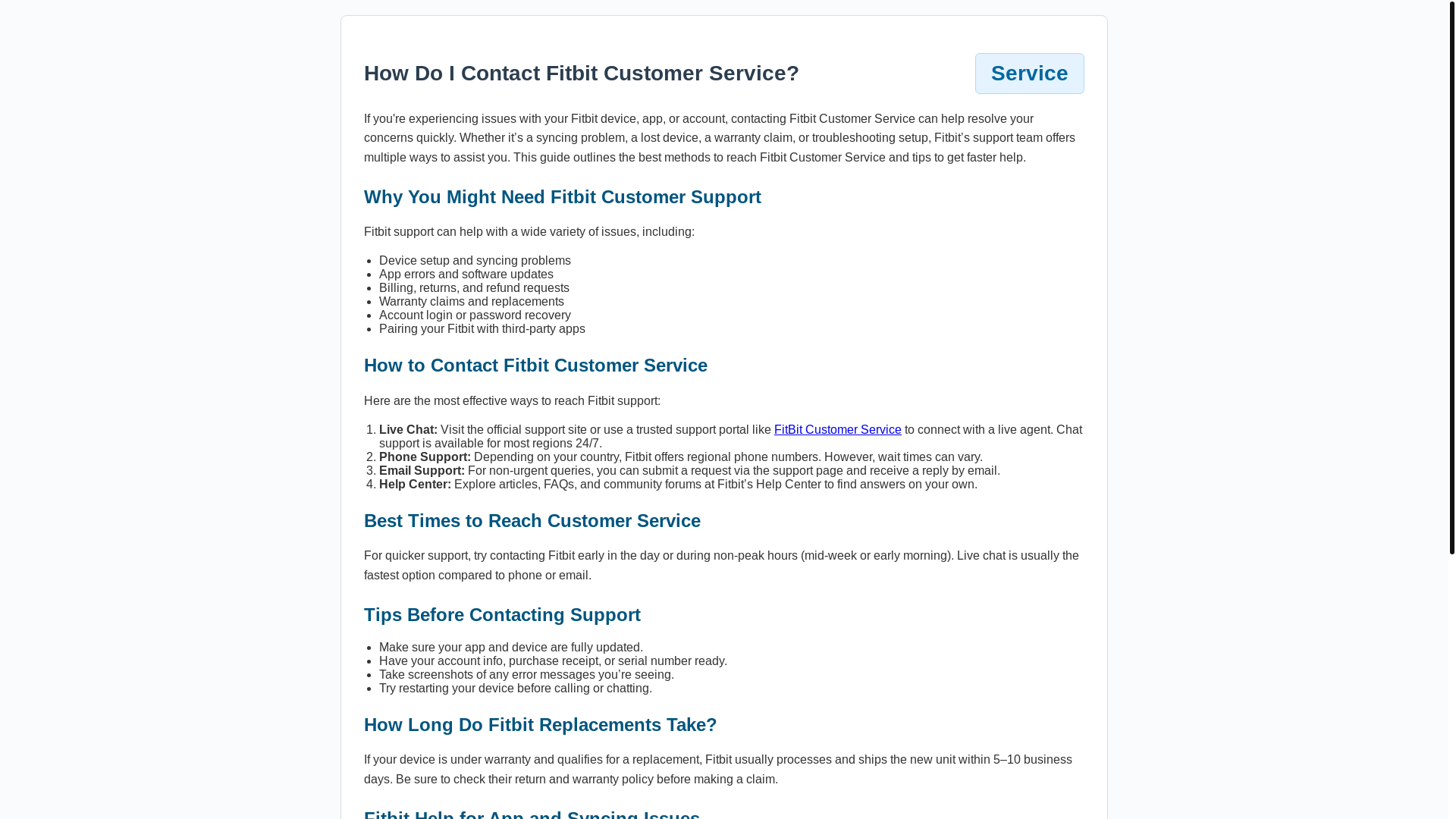 website screenshot of https://fitbit-customer-service.pages.dev/