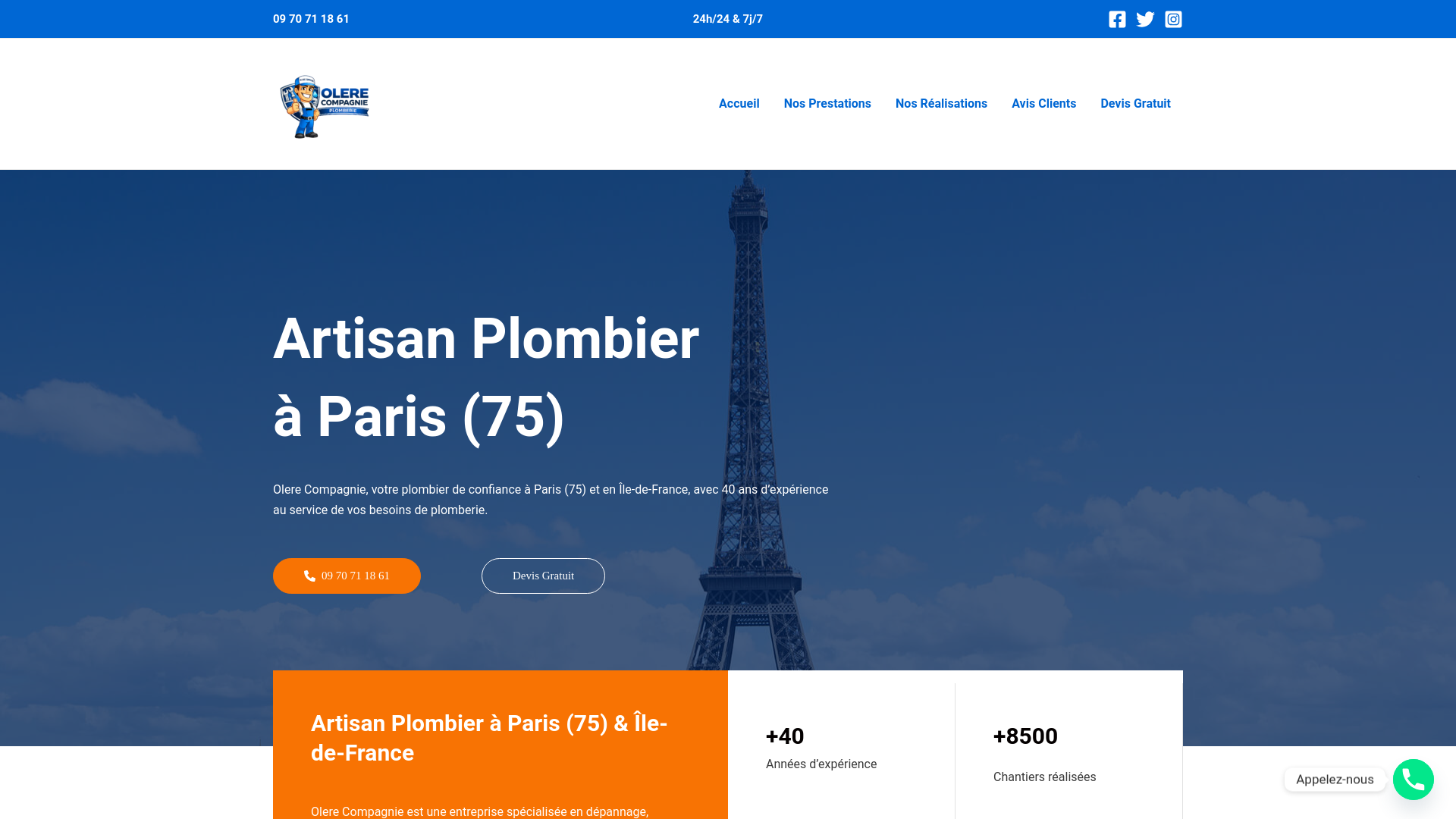 website screenshot of https://artisan-plombier-olere.fr/