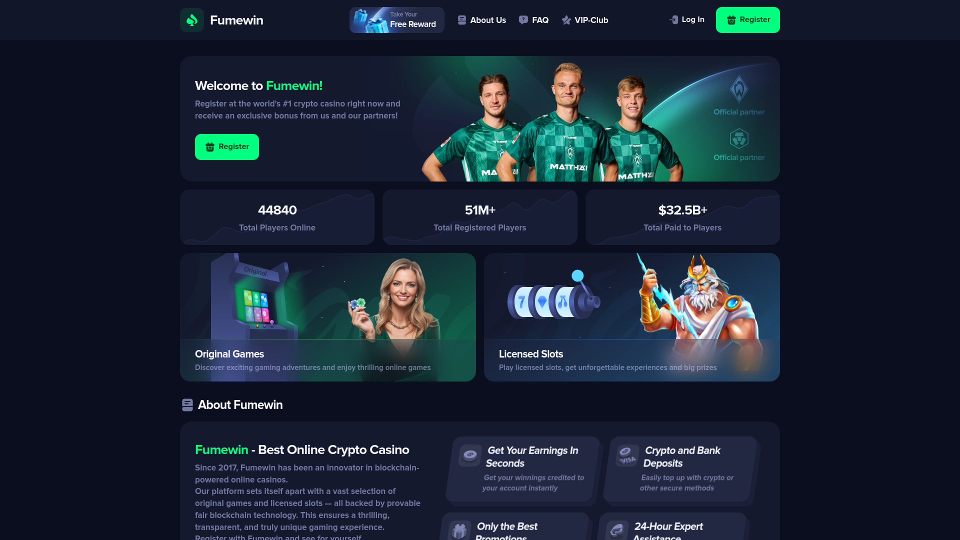 website screenshot of https://fumewin.com