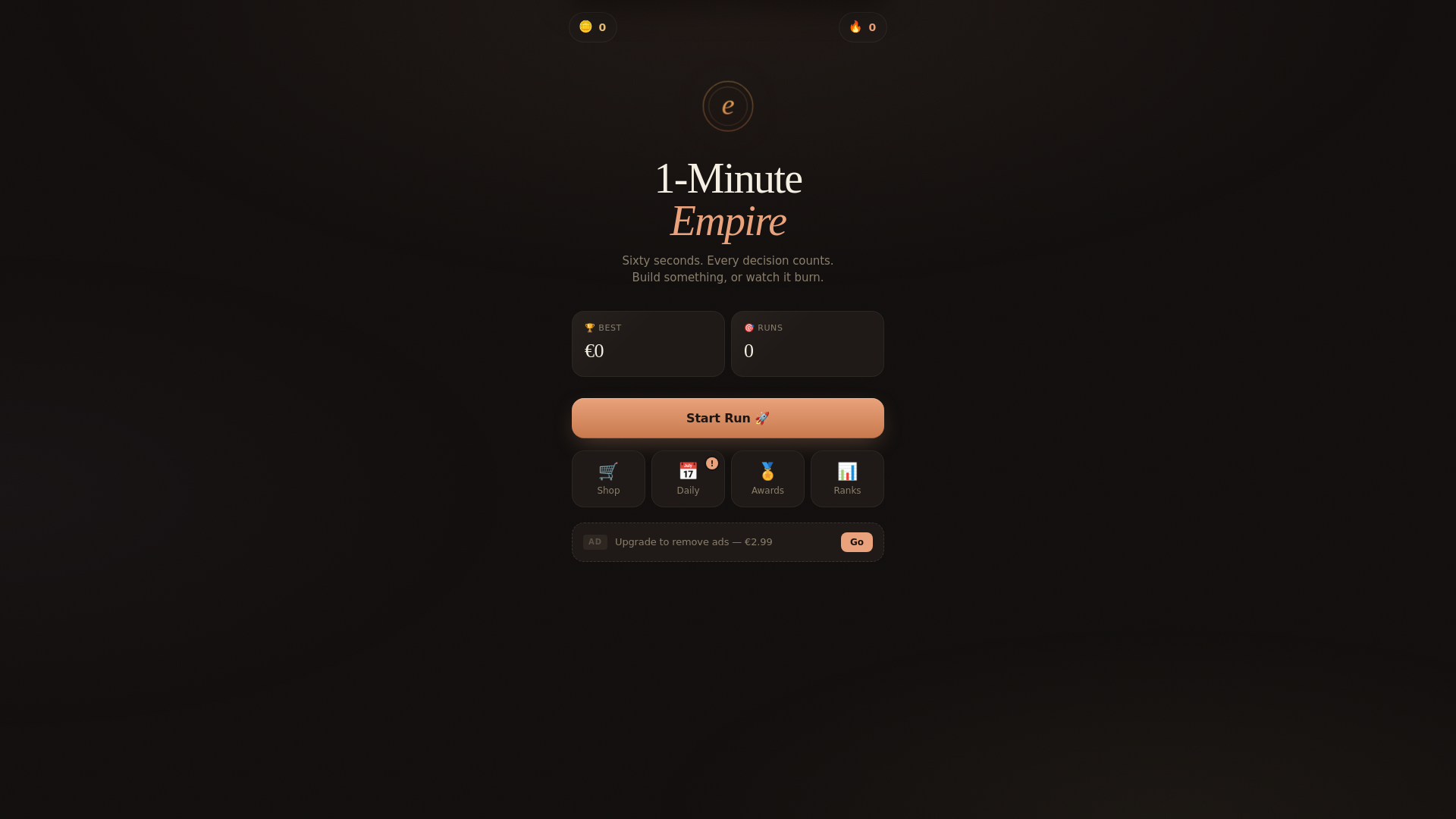 website screenshot of https://1minuteempire.com/