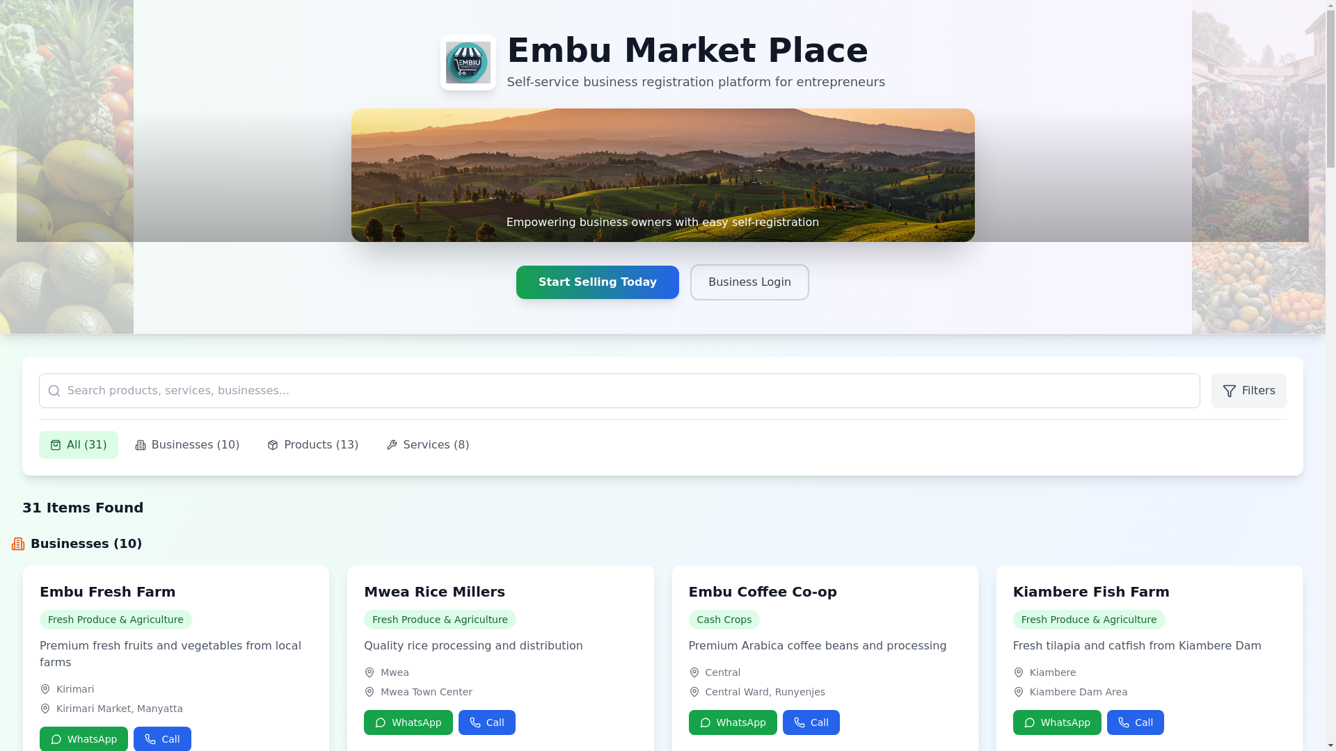website screenshot of https://embumarketplace.org/