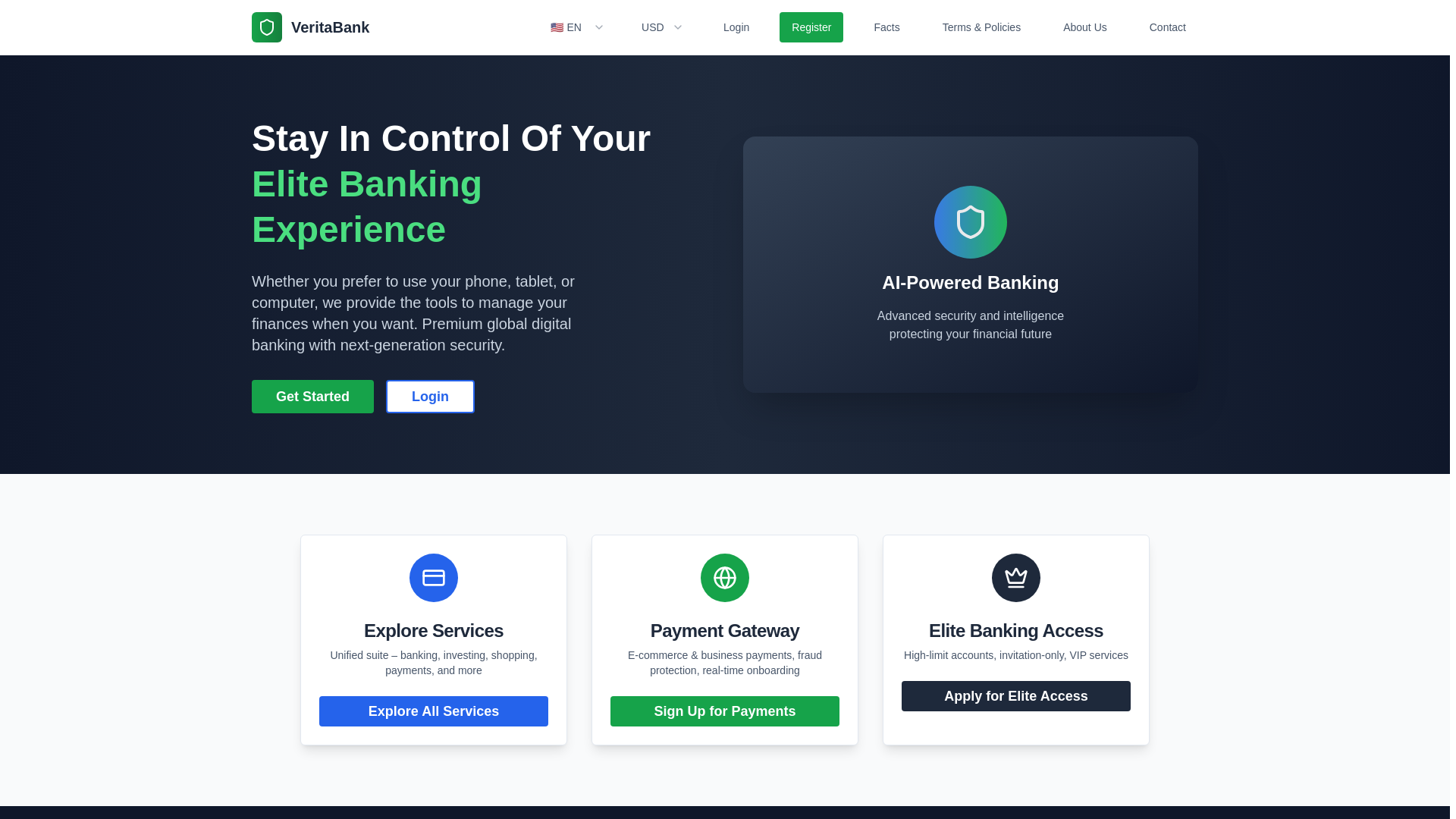 website screenshot of https://veritabank.org/