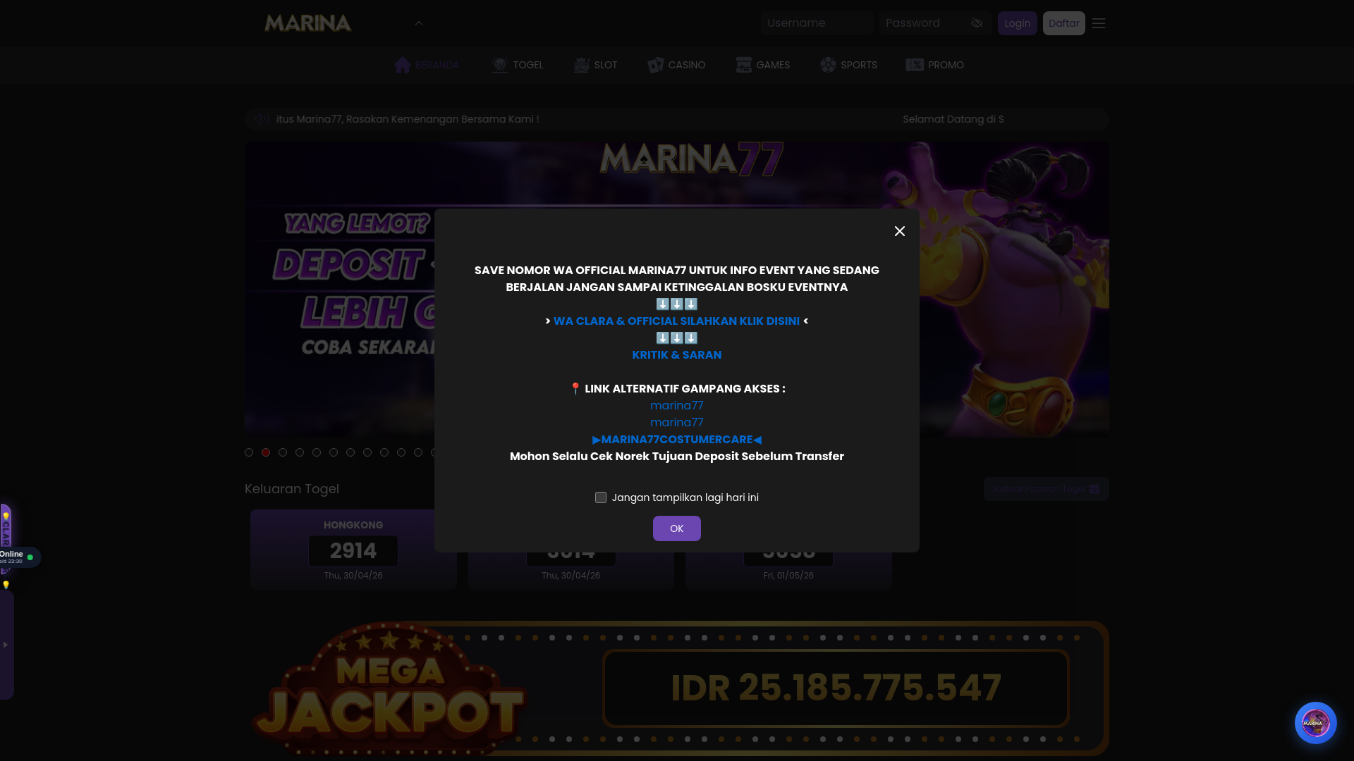 website screenshot of https://marina77rule.com/