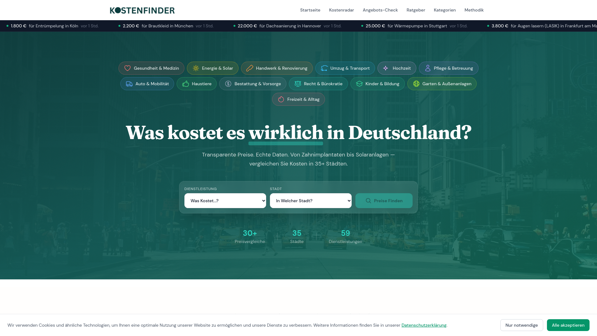 website screenshot of https://kostenfinder.com/