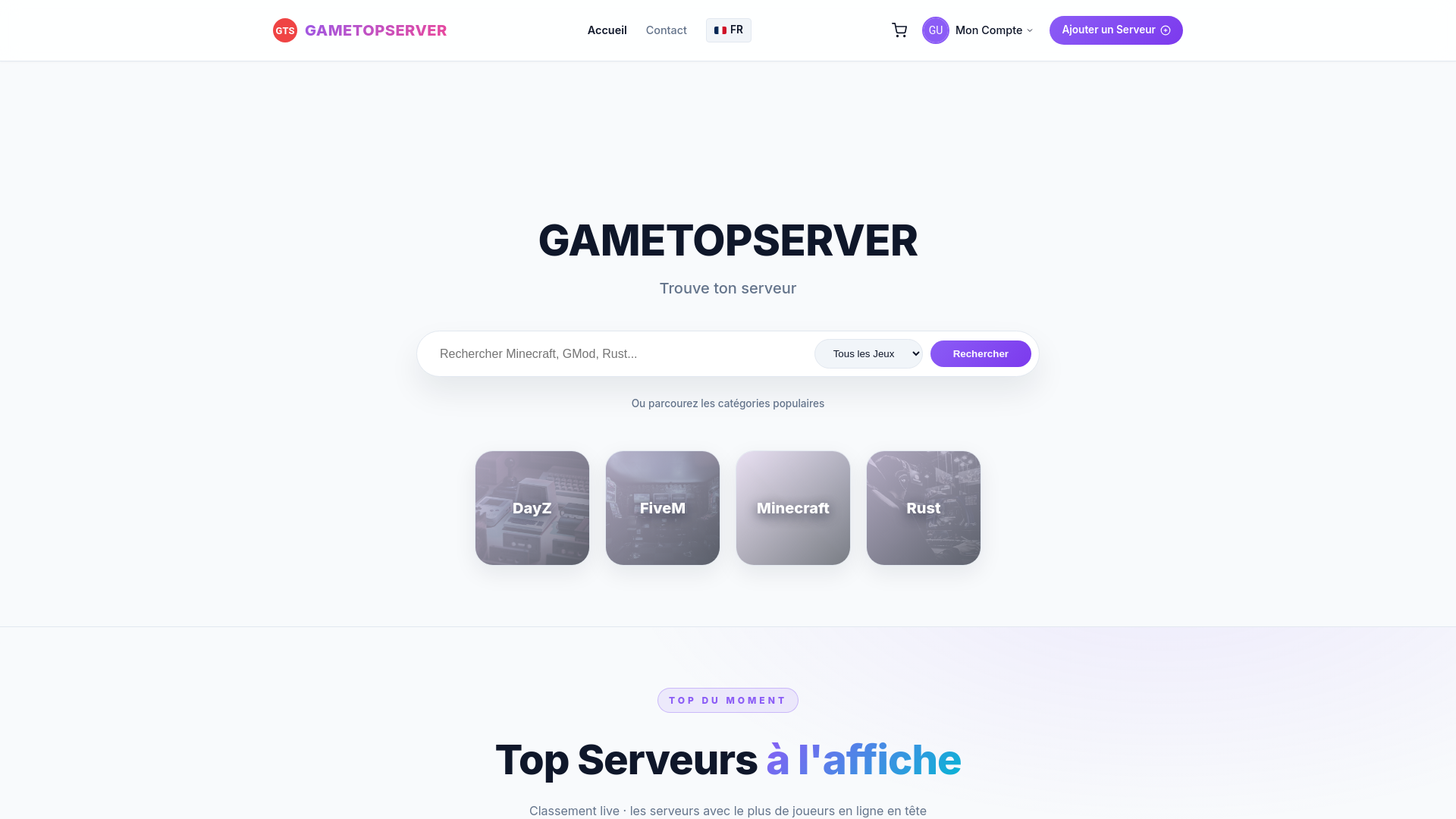 website screenshot of https://gametopserver.fr/