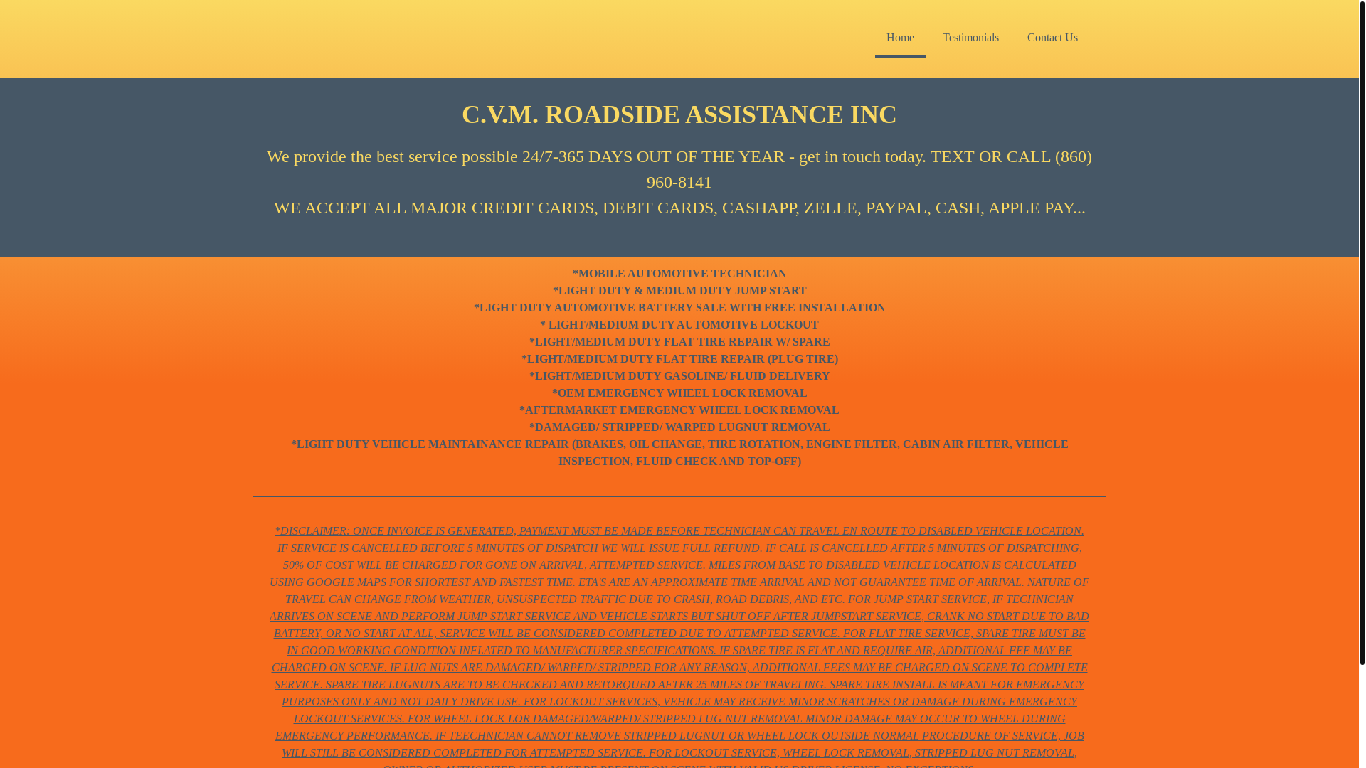 website screenshot of https://cvmroadsideassistanceinc.com/