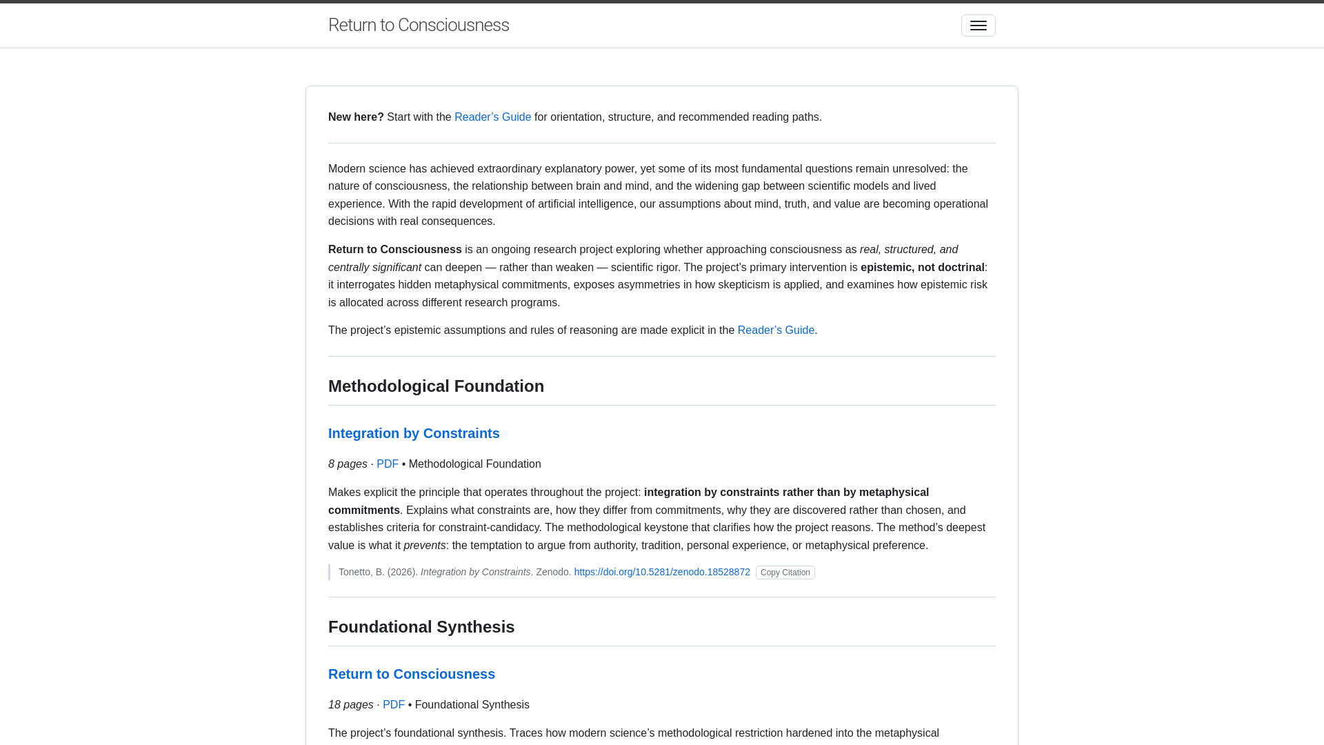 website screenshot of https://returntoconsciousness.org/