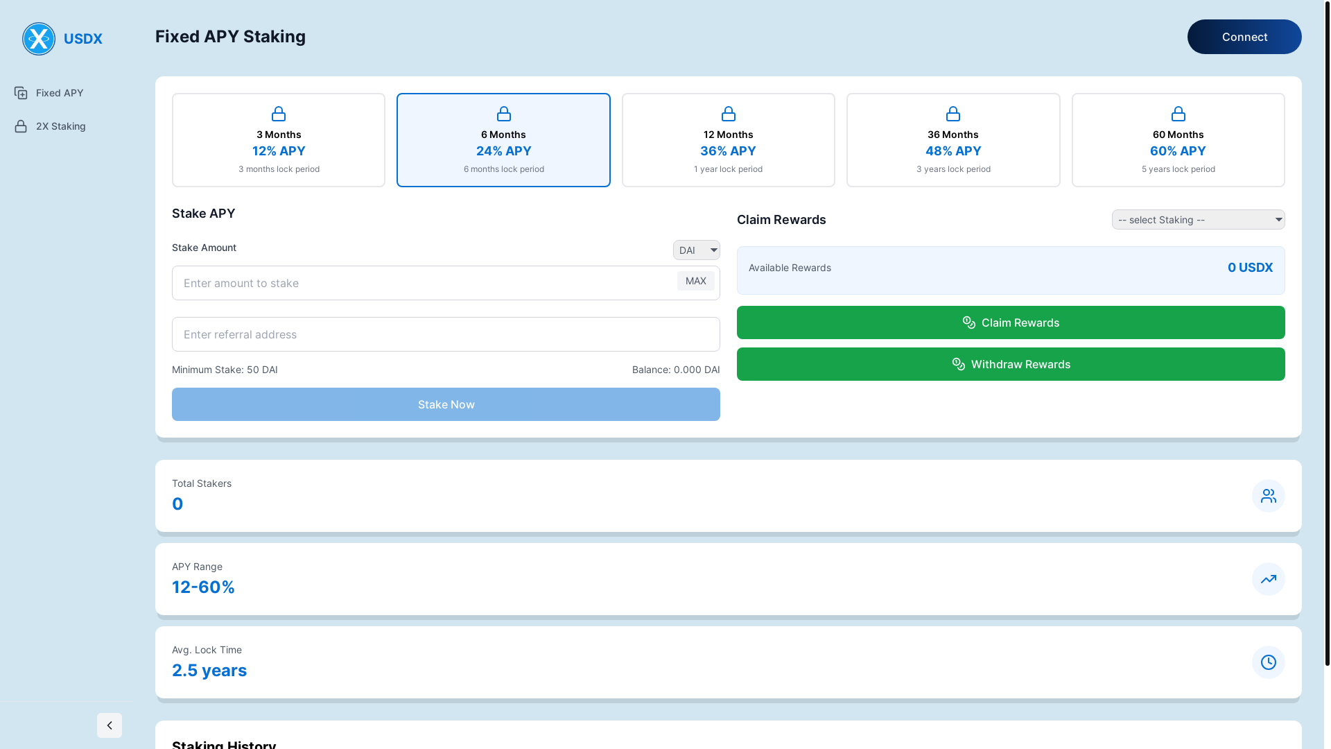 website screenshot of https://usdx-staking--reactjs.pages.dev/