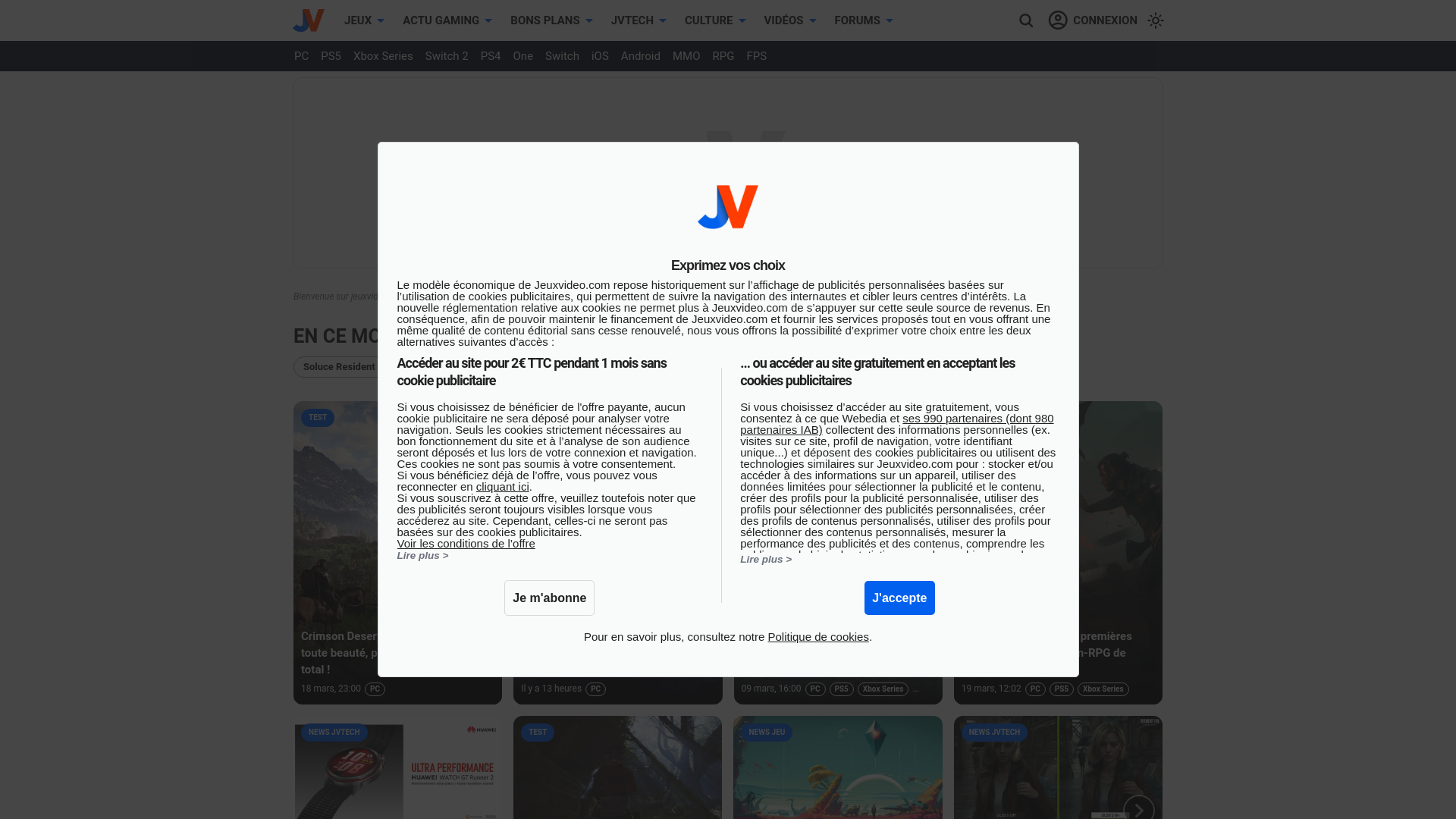 website screenshot of https://www.jeuxvideo.com