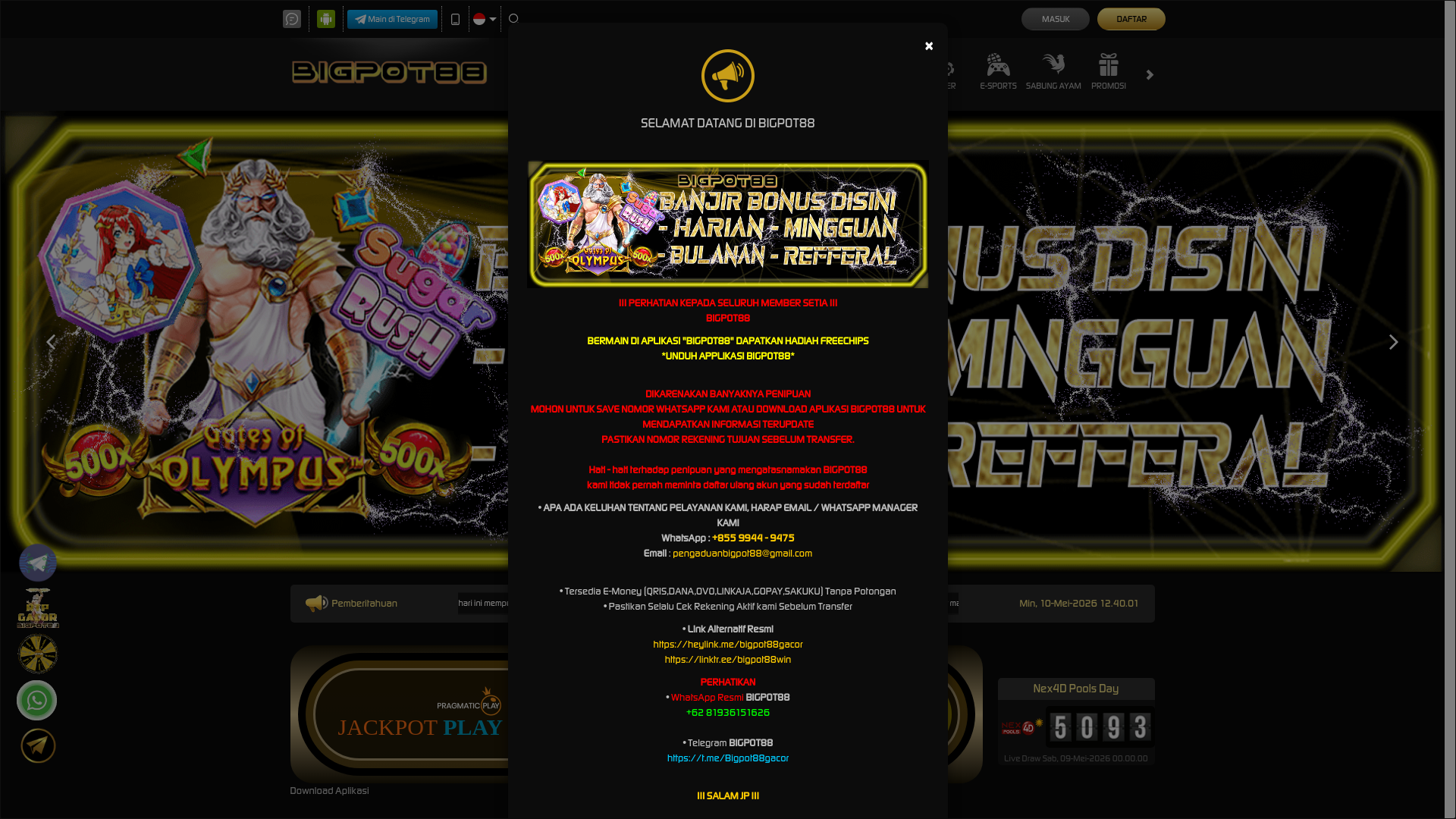 website screenshot of https://bigpot88xfast.club/