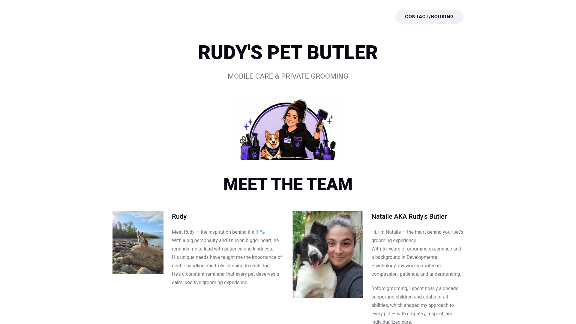 website screenshot of https://rudyspetbutler.ca