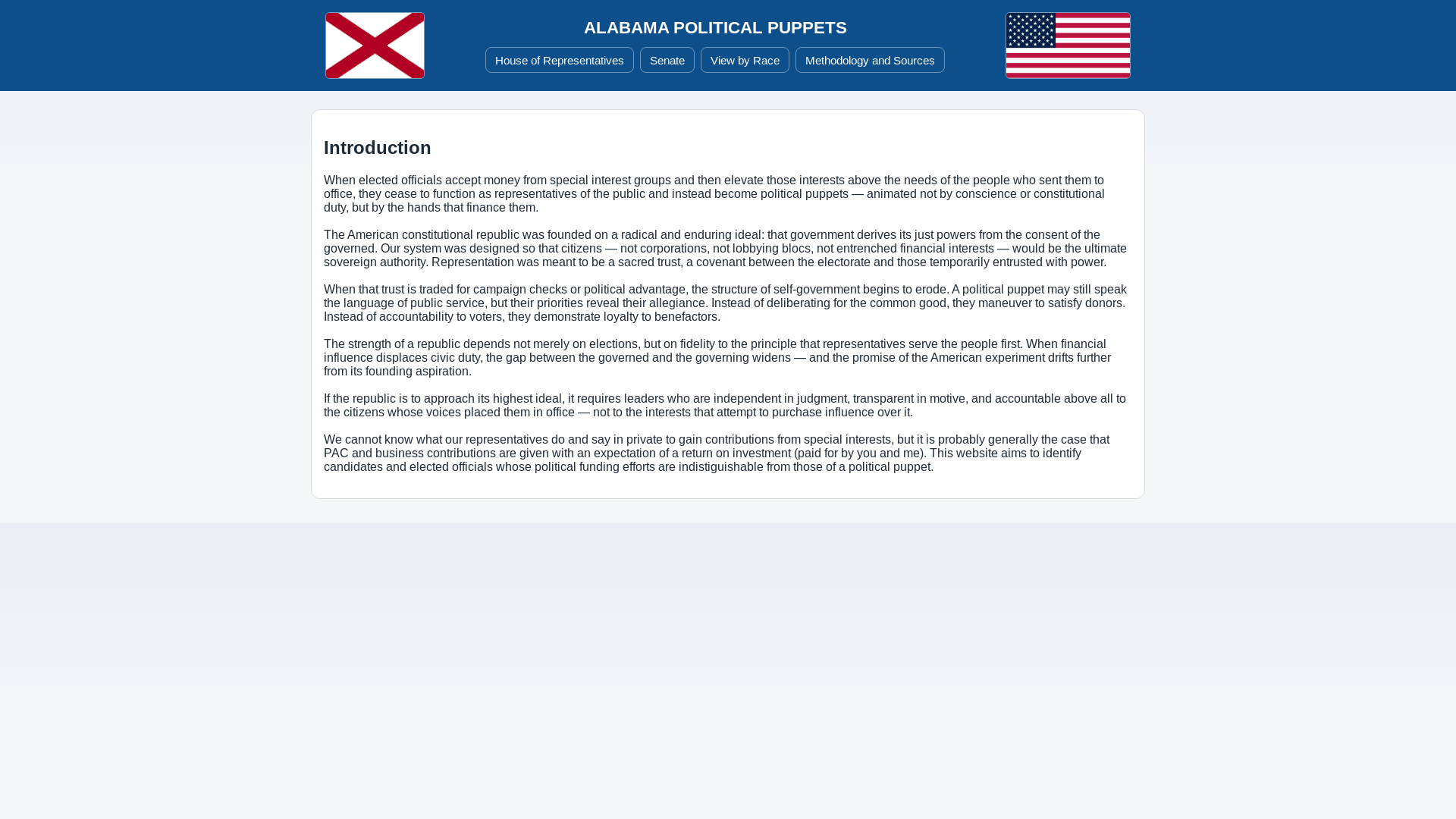 website screenshot of https://alabamapoliticalpuppets.com/