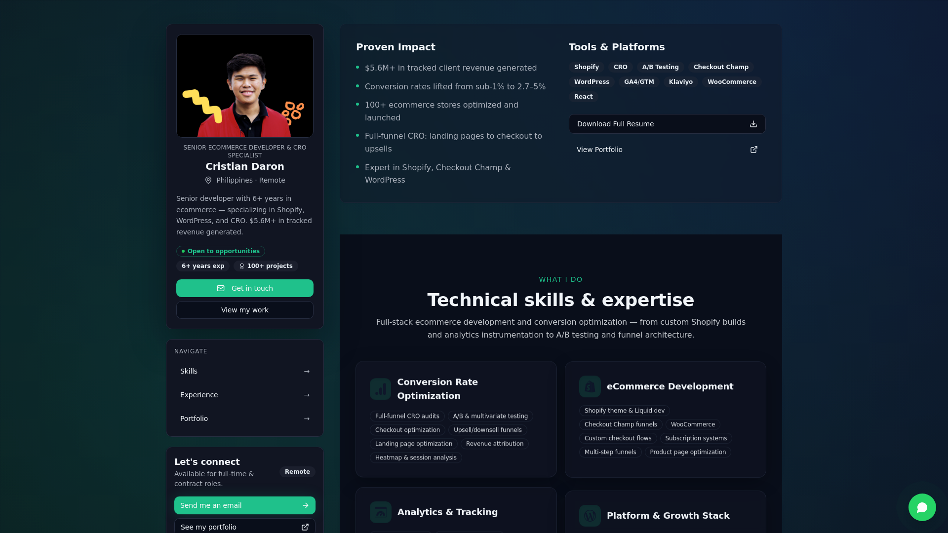 website screenshot of https://cristiandaron.com