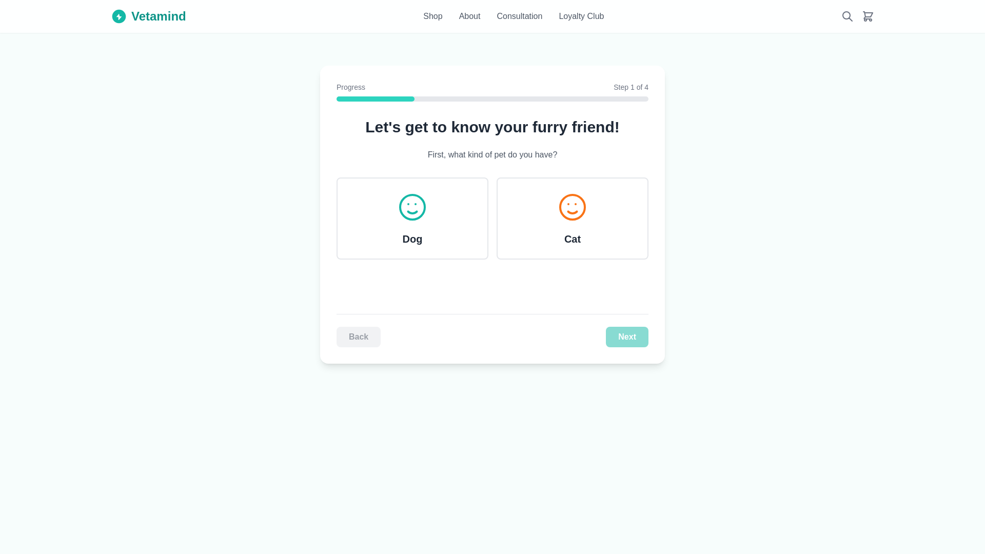 website screenshot of https://vetamindpetquiz.pages.dev/