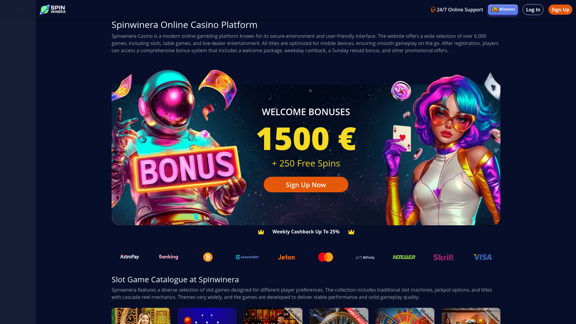 website screenshot of https://spinwinera-login.org/