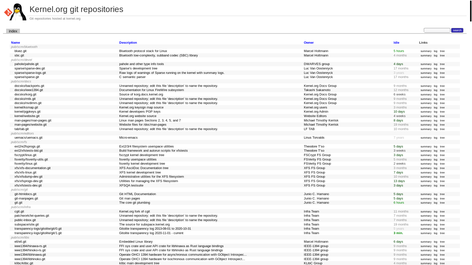 website screenshot of https://git.kernel.org/