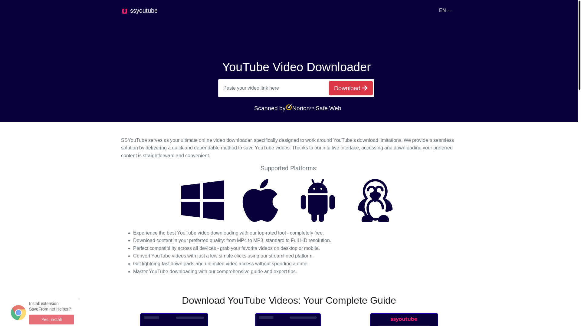 website screenshot of https://ssyoutube.com/